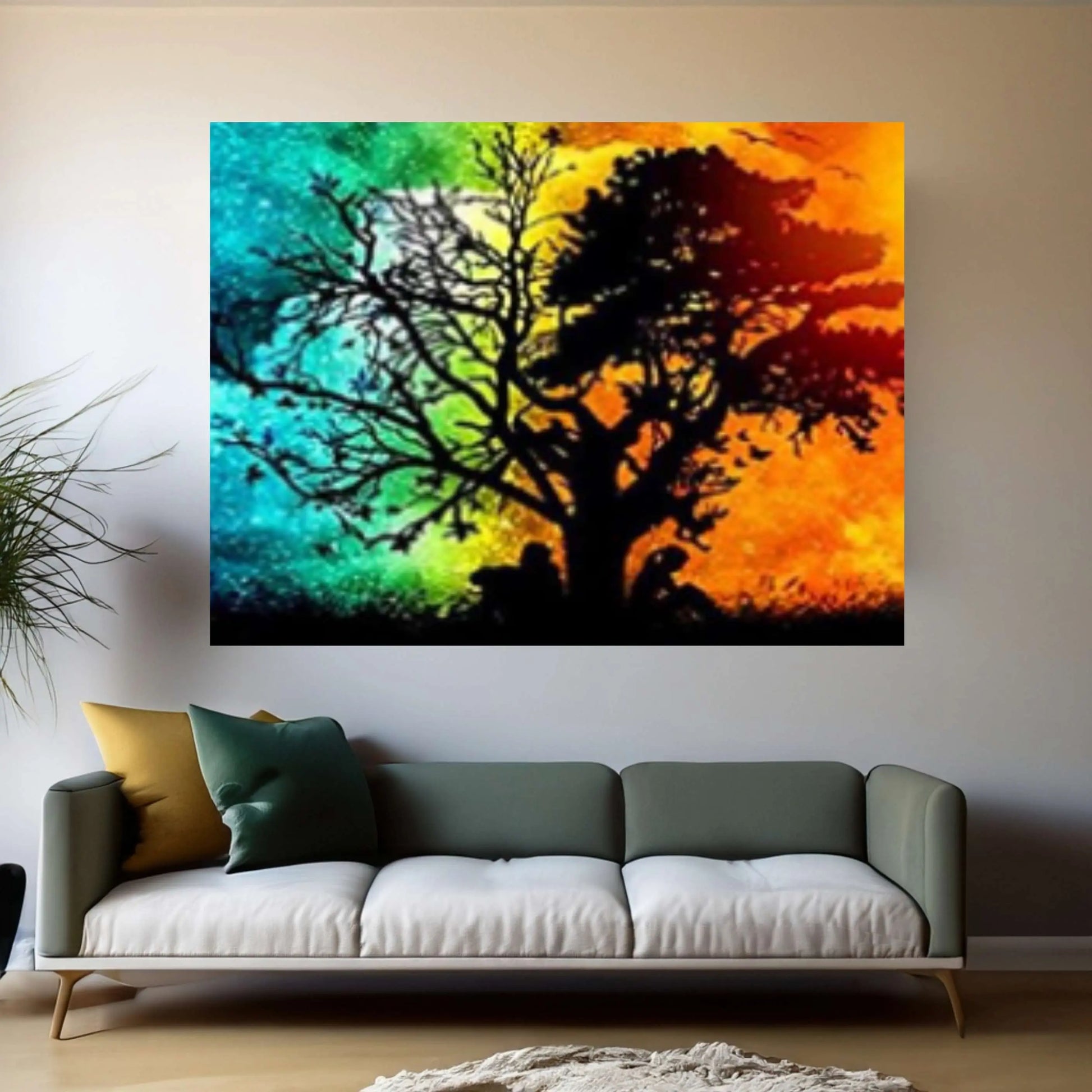 Forest Tree Canvas Wall art, Day Night Tree Forest Tree Canvas Wall Art Poster - Y Canvas