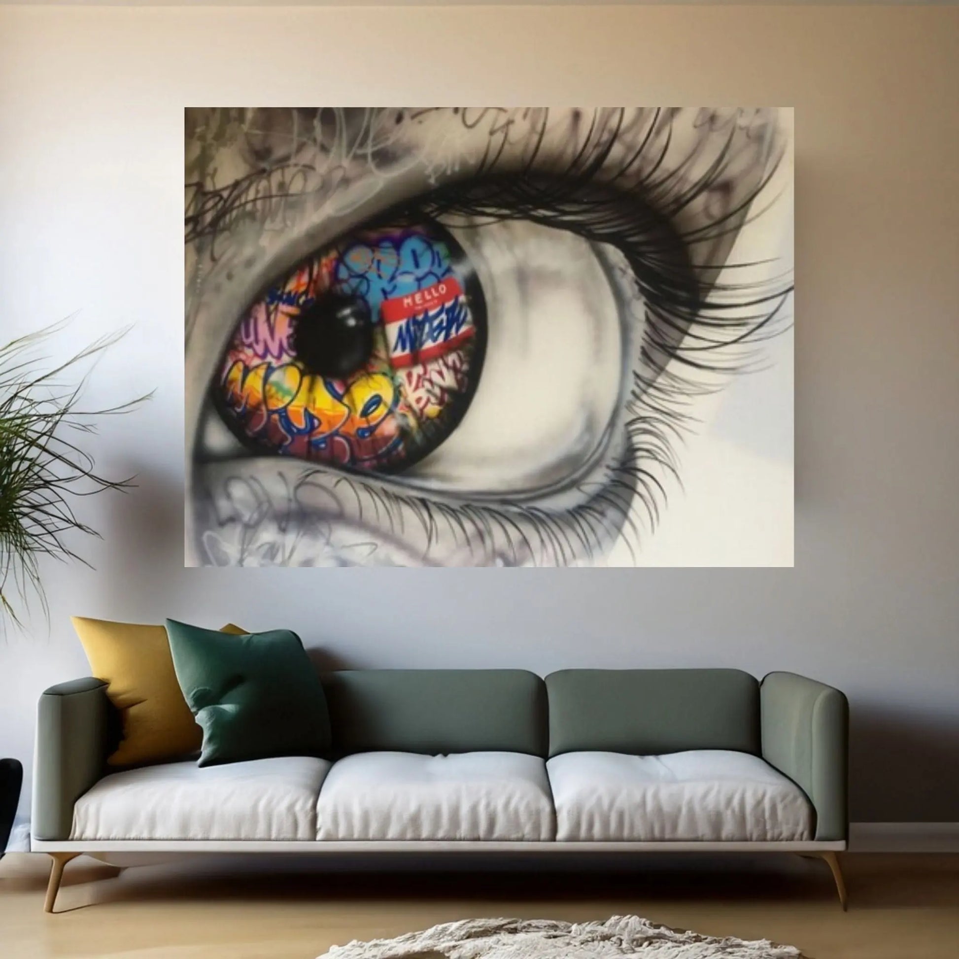 Banksy Canvas Wall Art, Big Eye Graffiti Painting Art Print, Graffiti Canvas Painting - Y Canvas