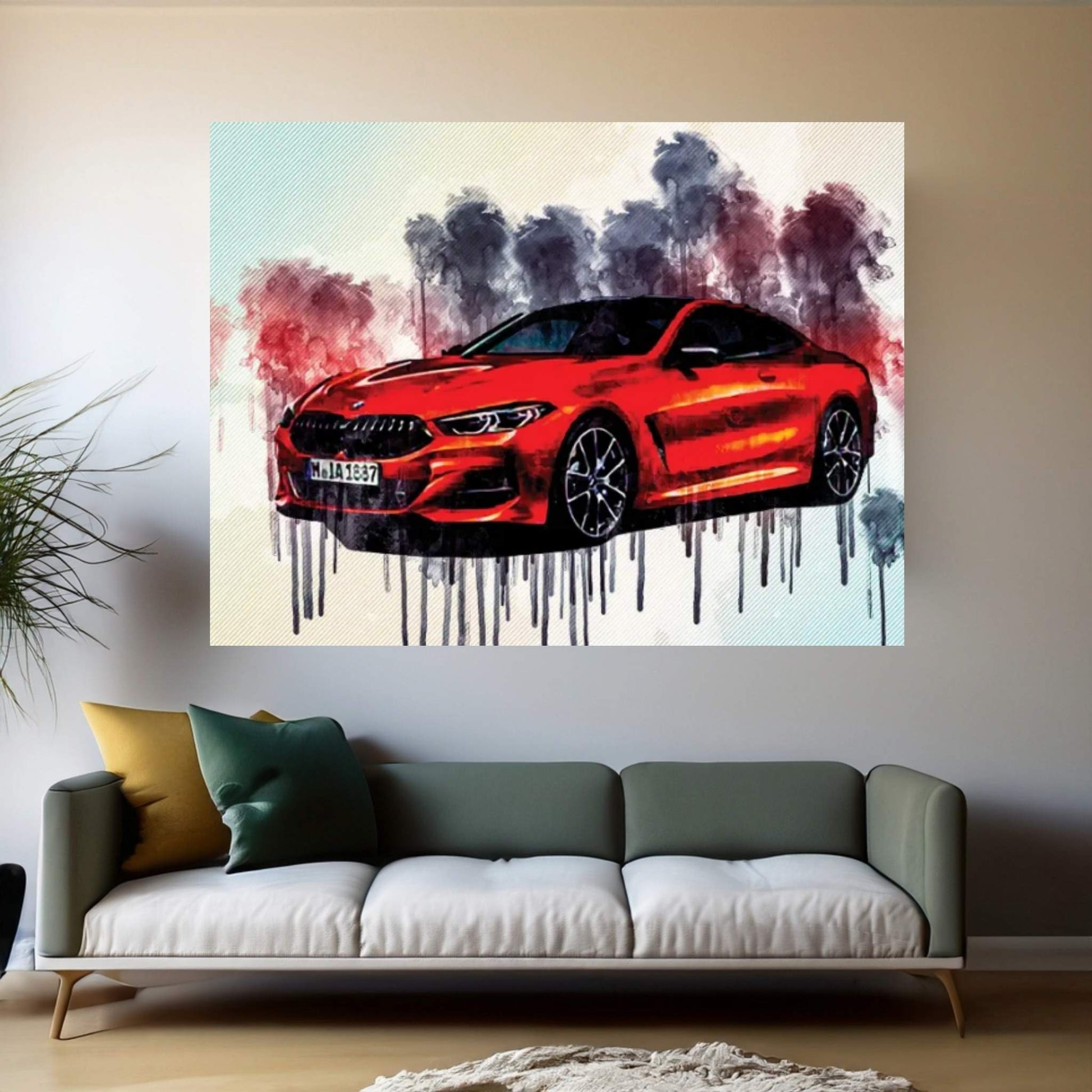 Bmw 8 Series 2019 Orange Sports Front View New Orange Canvas Wall Art - Y Canvas