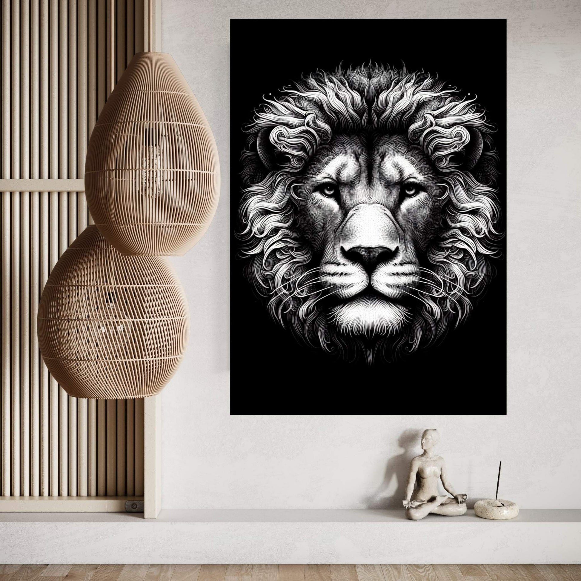 Lion White Black Canvas Wall Art - Y Canvas