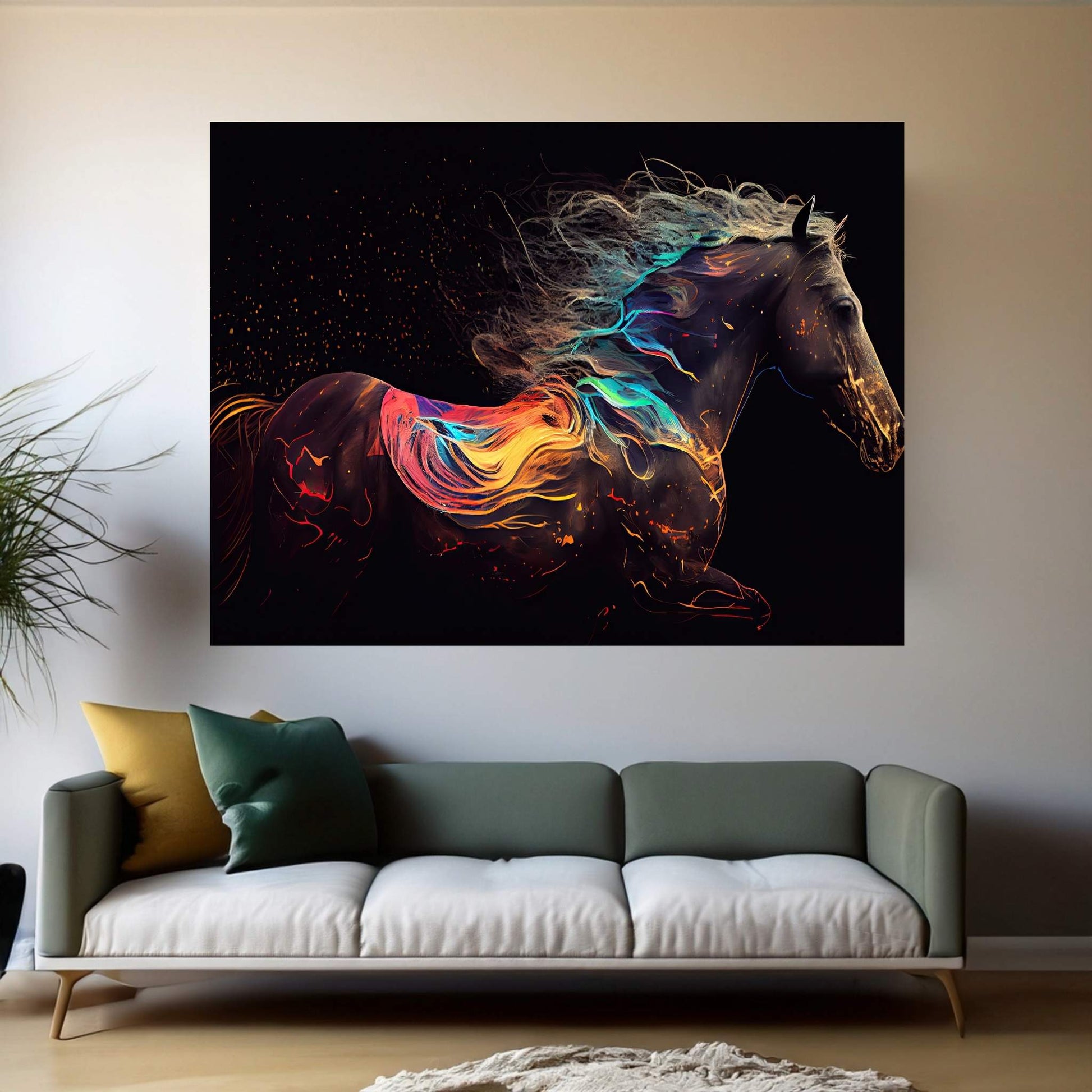 Colorful Horse Modern Abstract Animal Canvas Wall Art - Y Canvas
