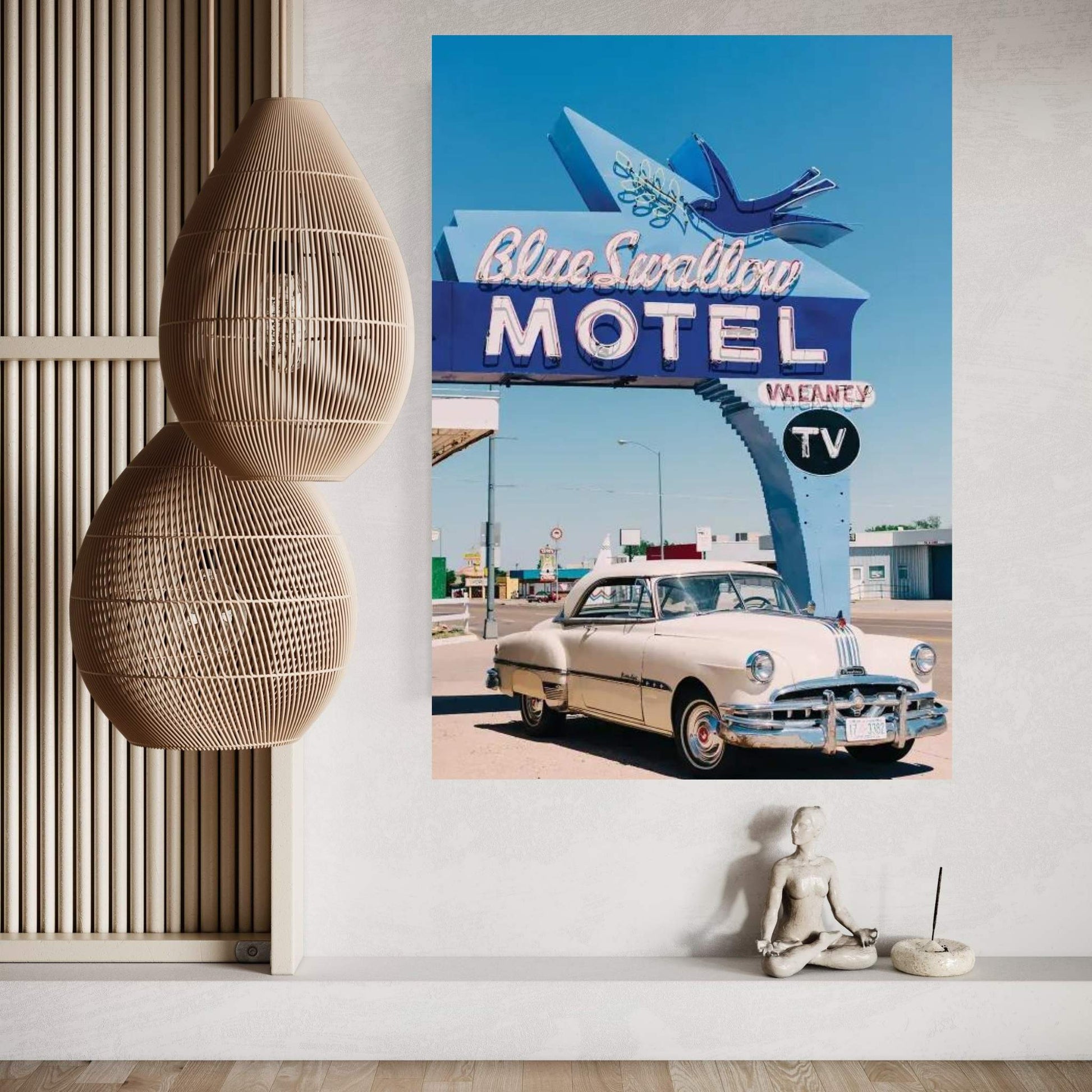 Blue Swallow Motel Canvas Wall Art - Y Canvas