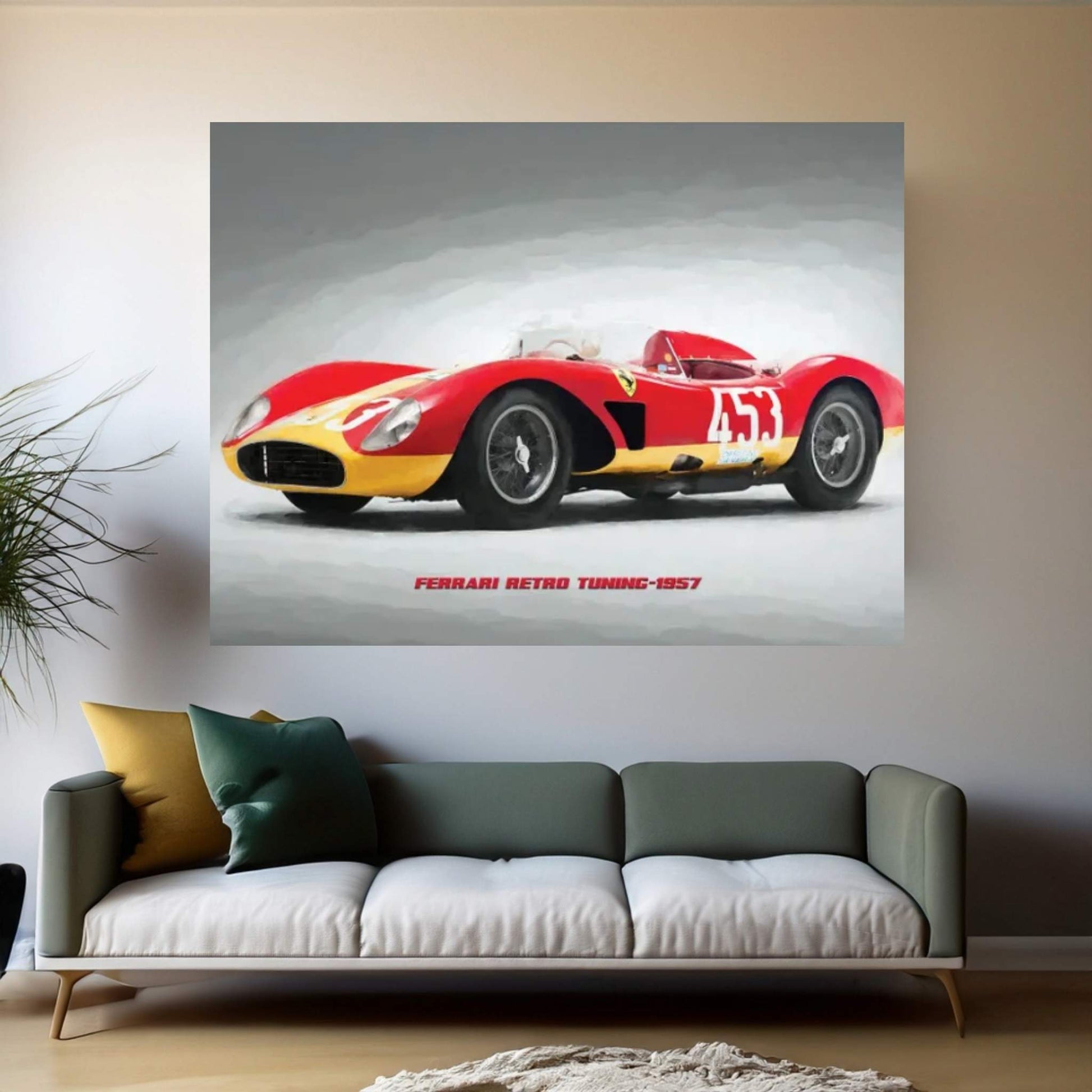Ferrari Retro Tuning 1957 In Watercolor Canvas Wall Art - Y Canvas