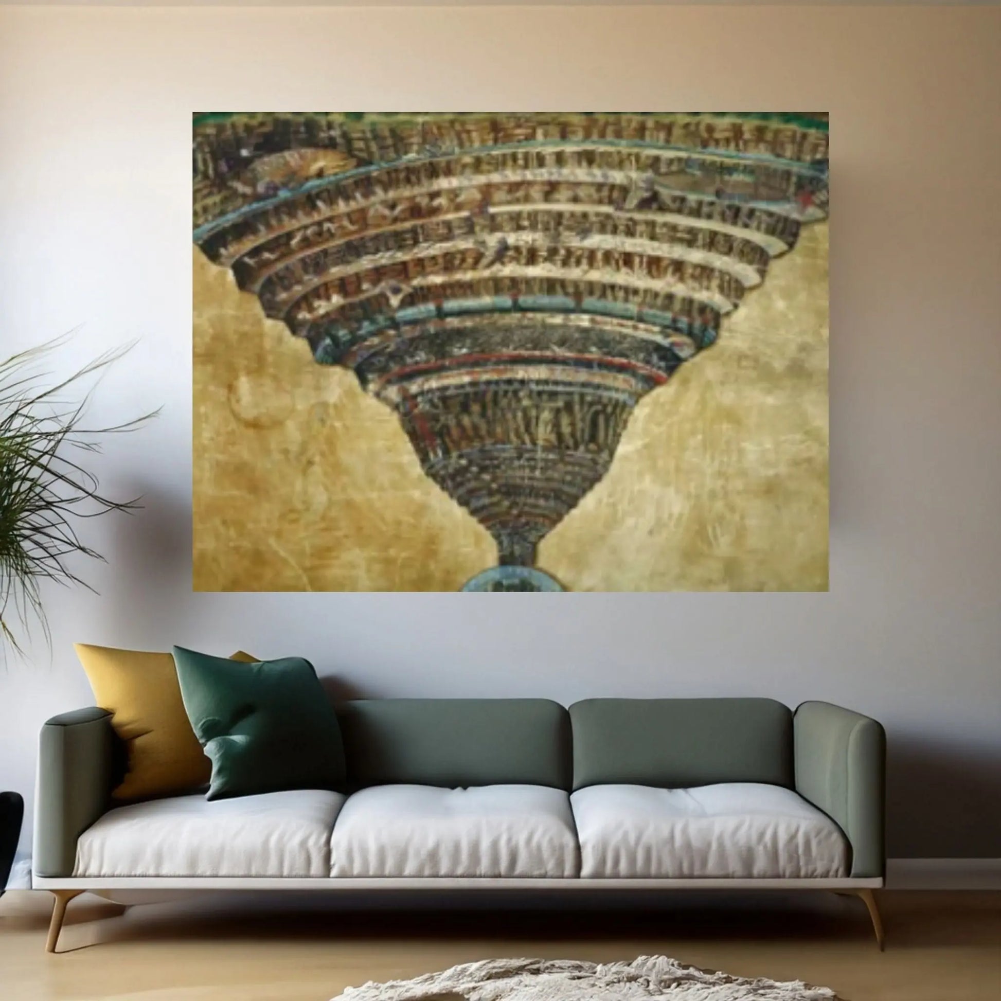 Sandro Botticelli : The Map of Hell - Dante, The Divine Comedy (1485) Canvas Wall Art Print Poster - Y Canvas
