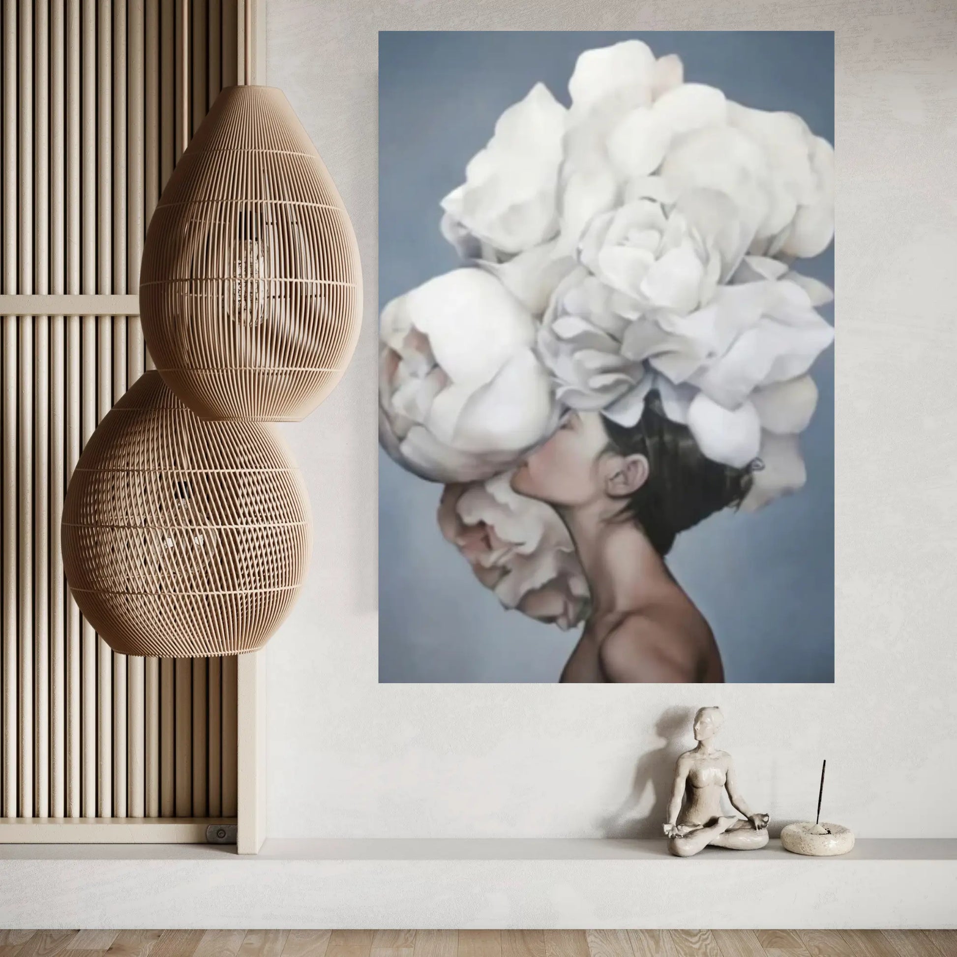 Flowers Feathers Woman Abstract Canvas Painting Wall Art Decorative Painting - Y Canvas