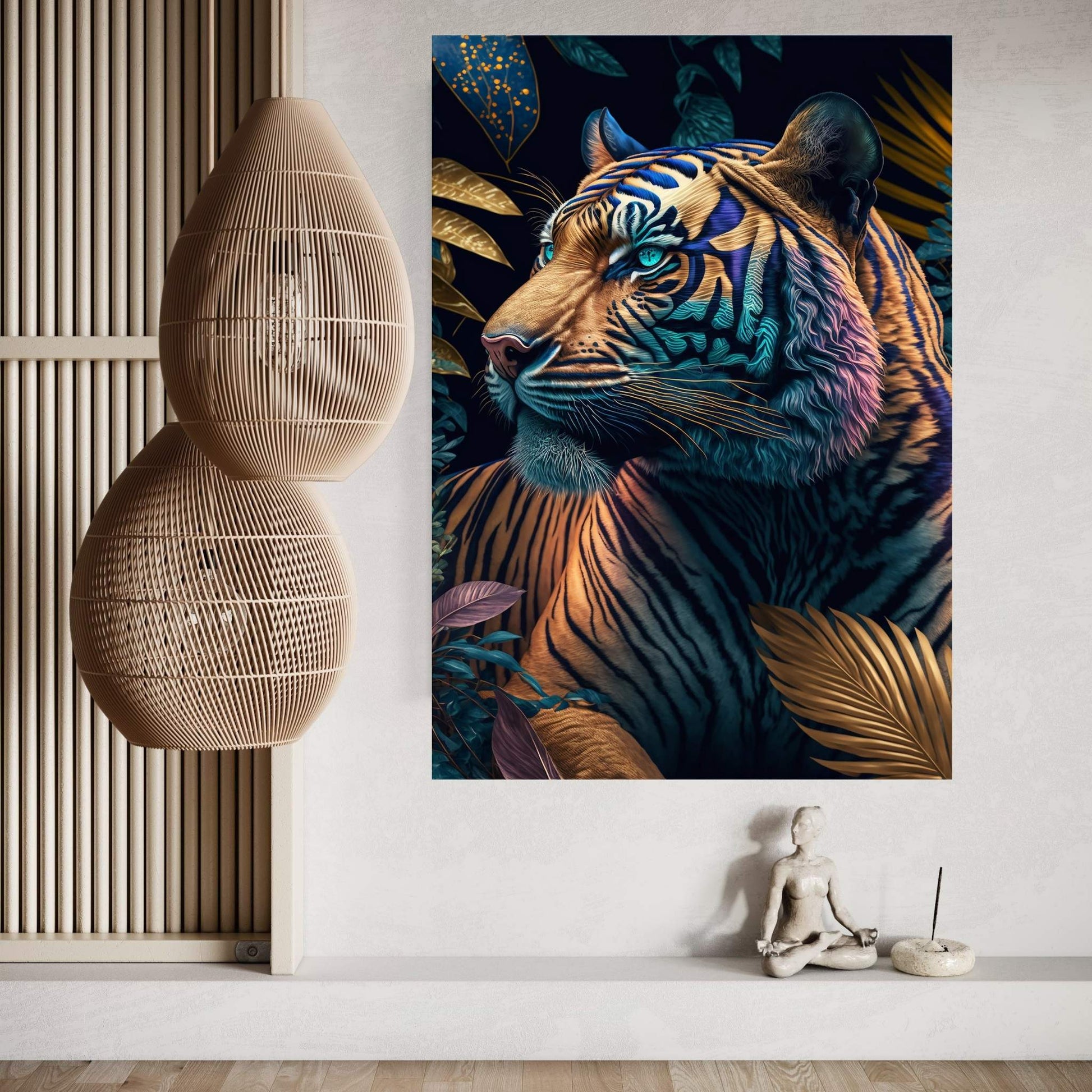 Colorful Tiger Forest Blue Eyed Tiger Canvas Wall Art - Y Canvas