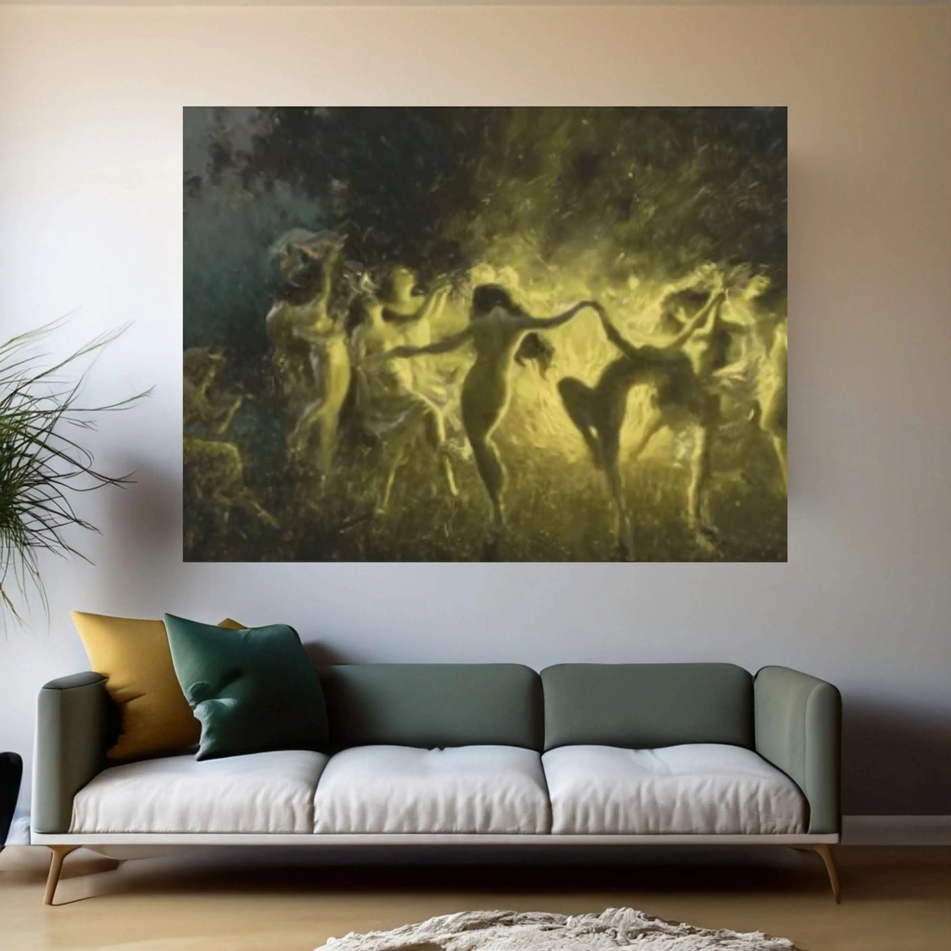 Joseph Tomanek /Large Size Painting, Witches Magic, Yellow Black,Original Large Art, Classic Art, Fire Dance (1889) Print On Canvas Or Paper - Y Canvas