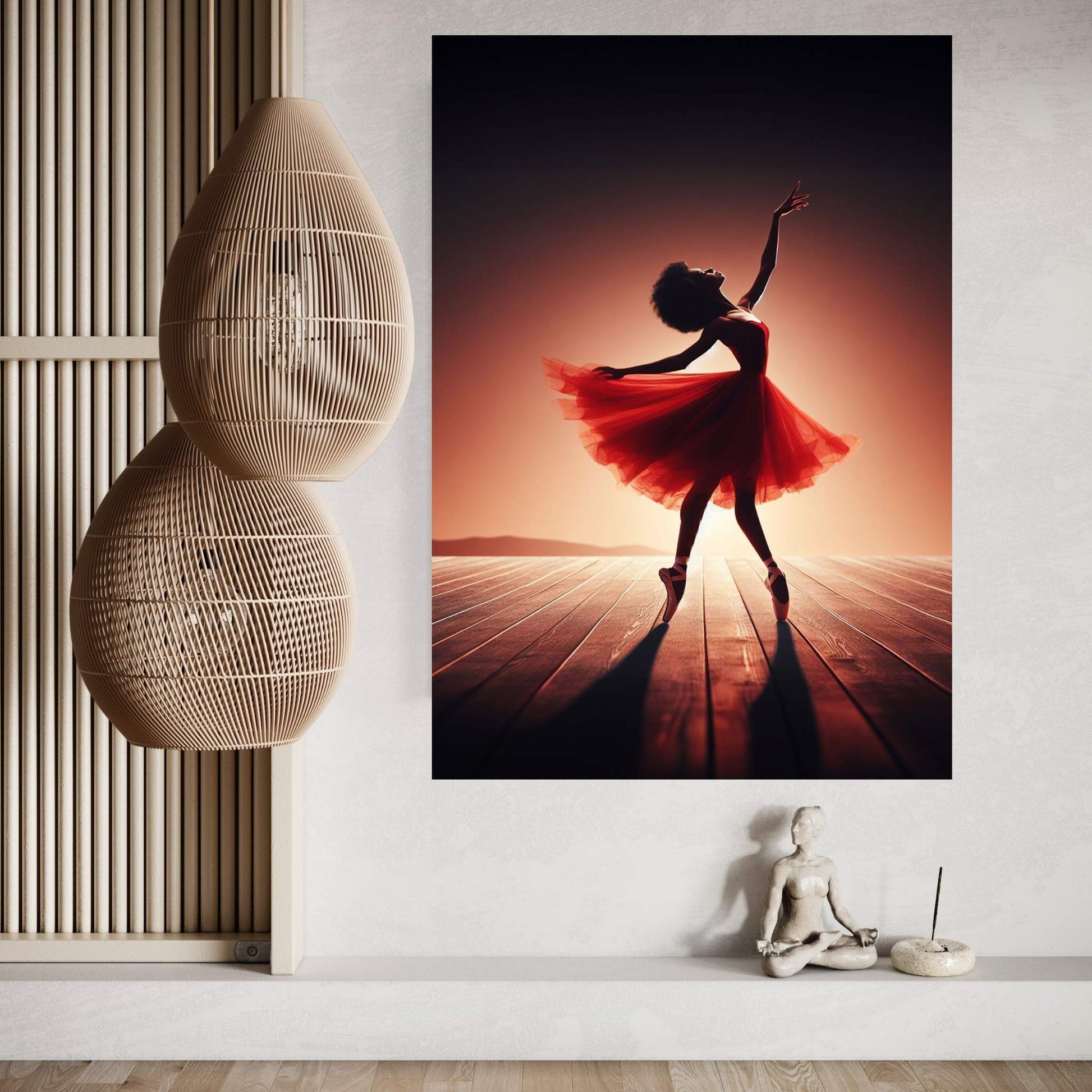 African Black Woman Ballerina in Red Dress Canvas Wall Art Home Decor - Y Canvas