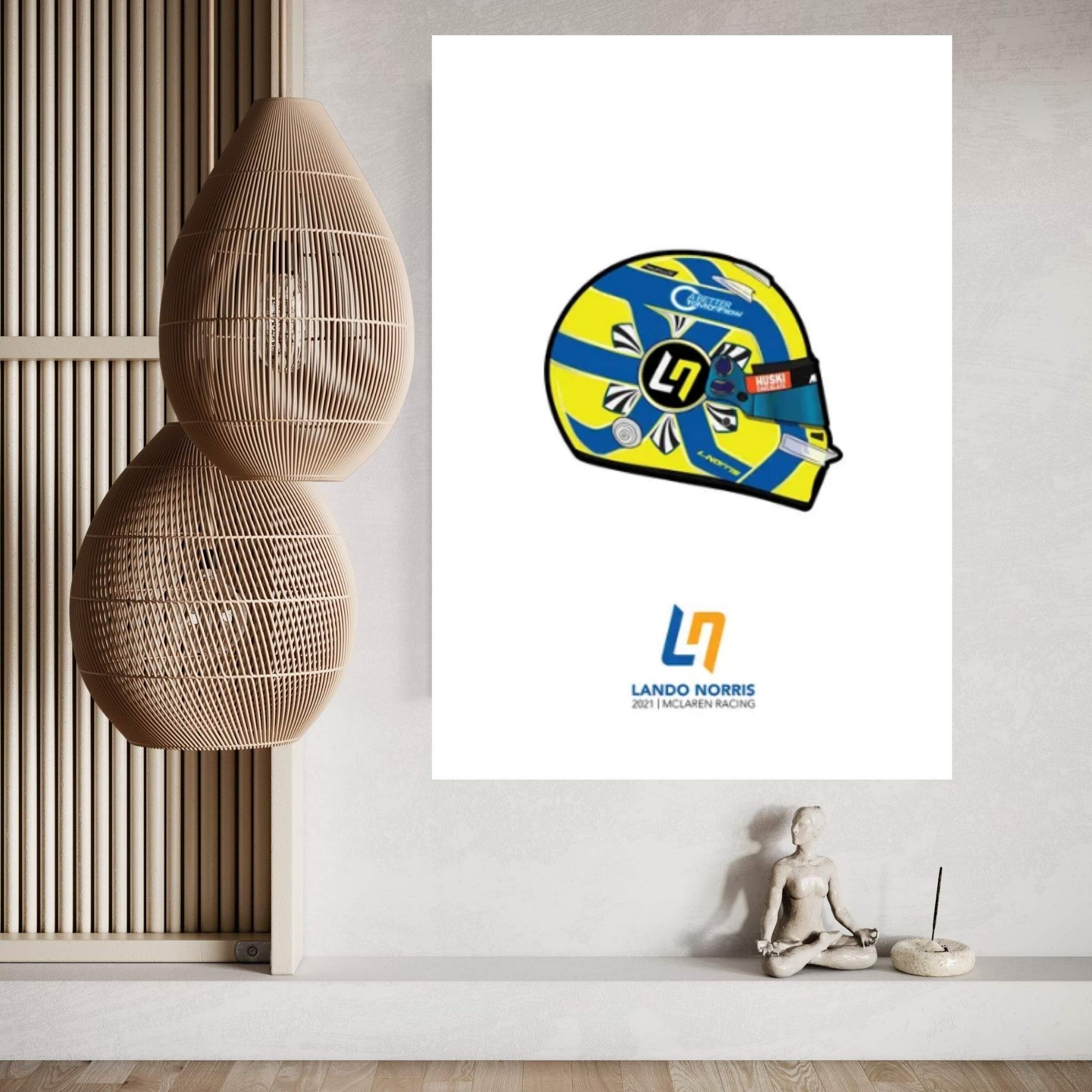 Lando Norris Helmet 2021 (White) Canvas Wall Art - Y Canvas