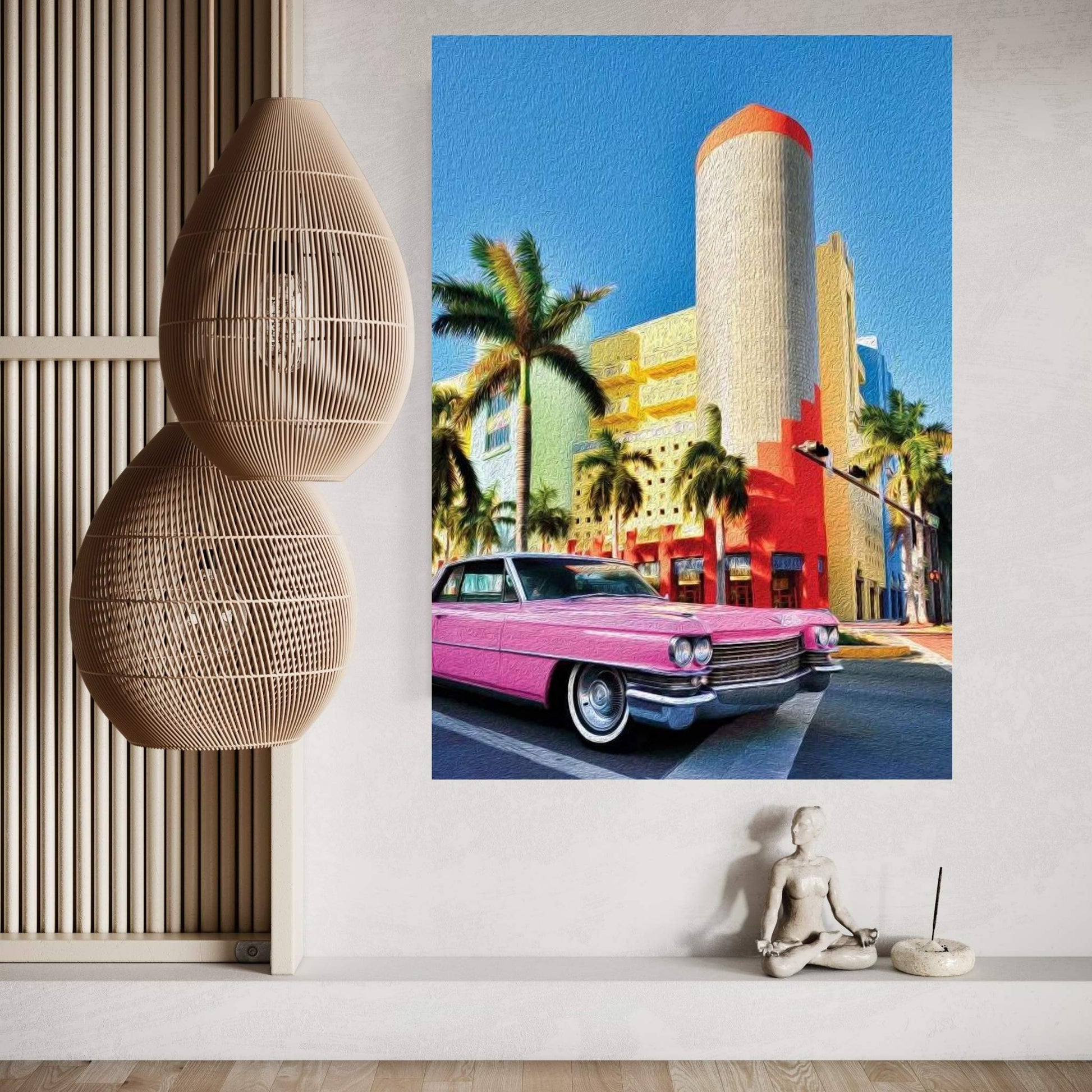Pink Cadillac Miami Art District II Canvas Wall Art - Y Canvas