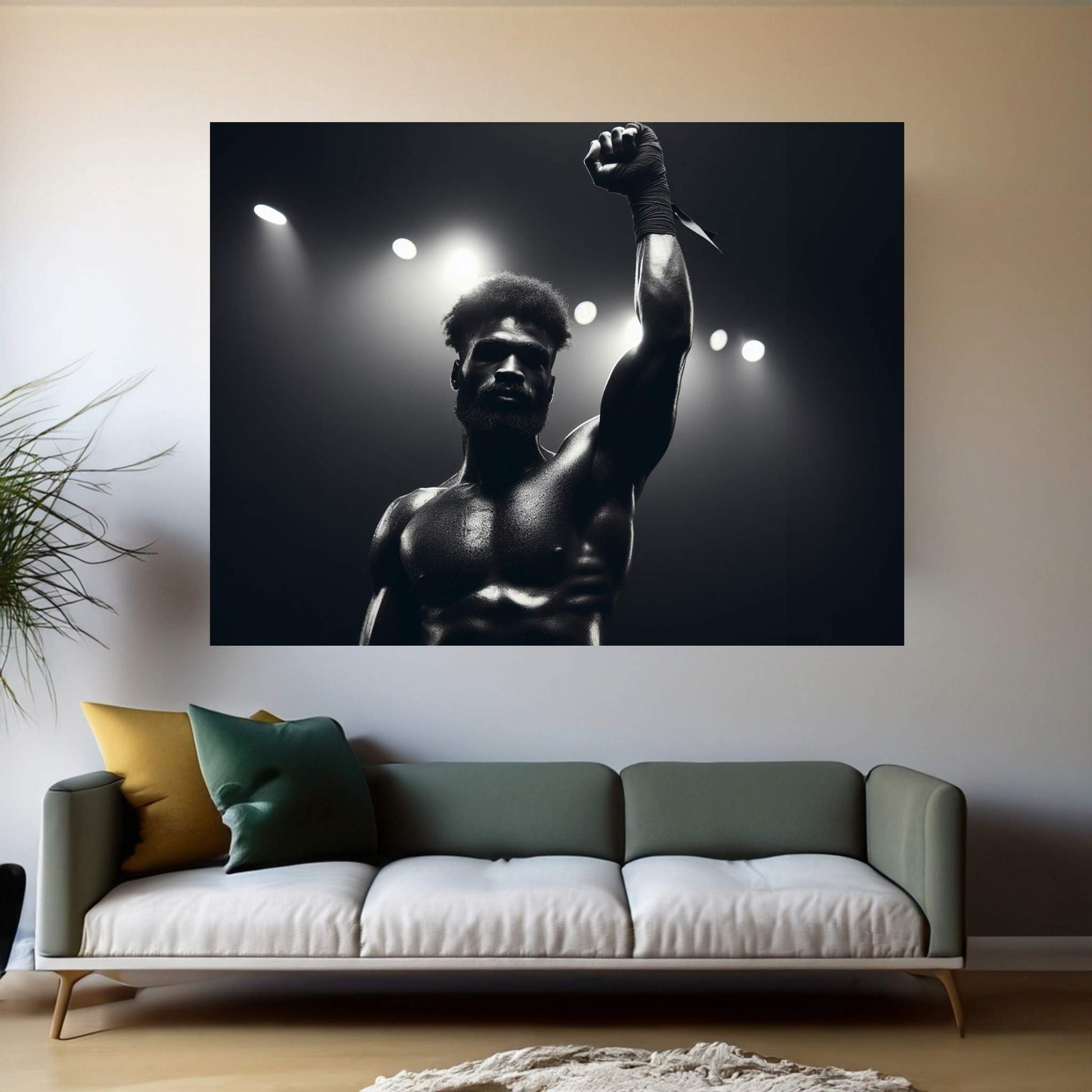 Black African Boxer, Fist and Victory, Boxing Canvas Wall Art - Y Canvas