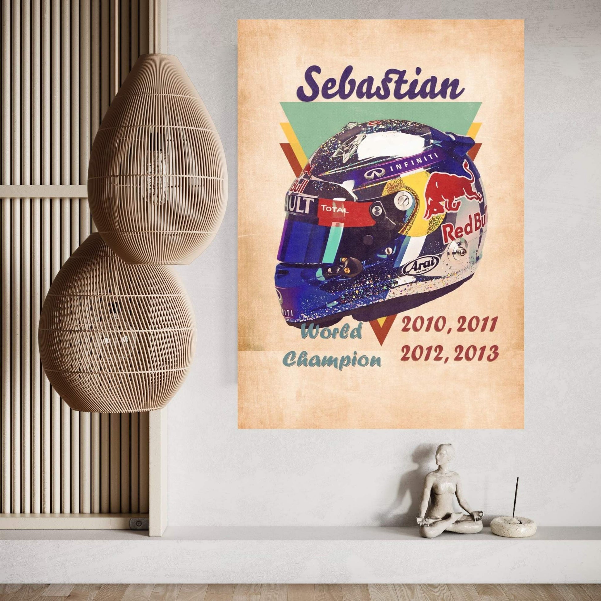 Sebastian Vettel's Helmet Retro Canvas Wall Art - Y Canvas