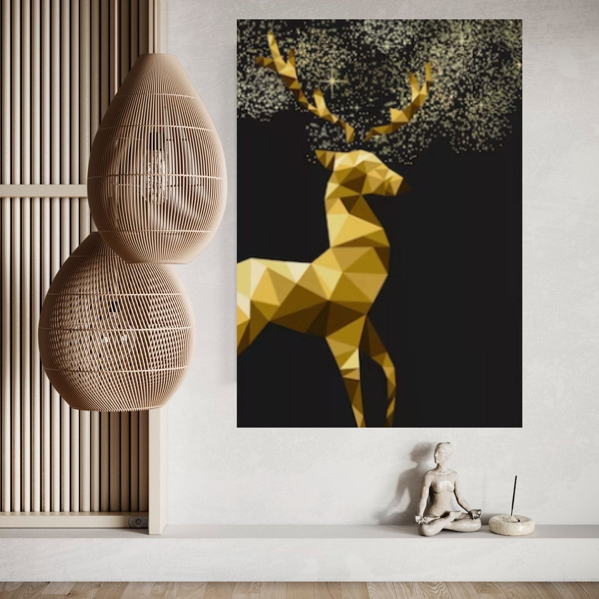 Gold Effect Abstract Deer Oil Painting on Canvas, Original and Stag Canvas Wall Art, Modern Animal Painting - Y Canvas
