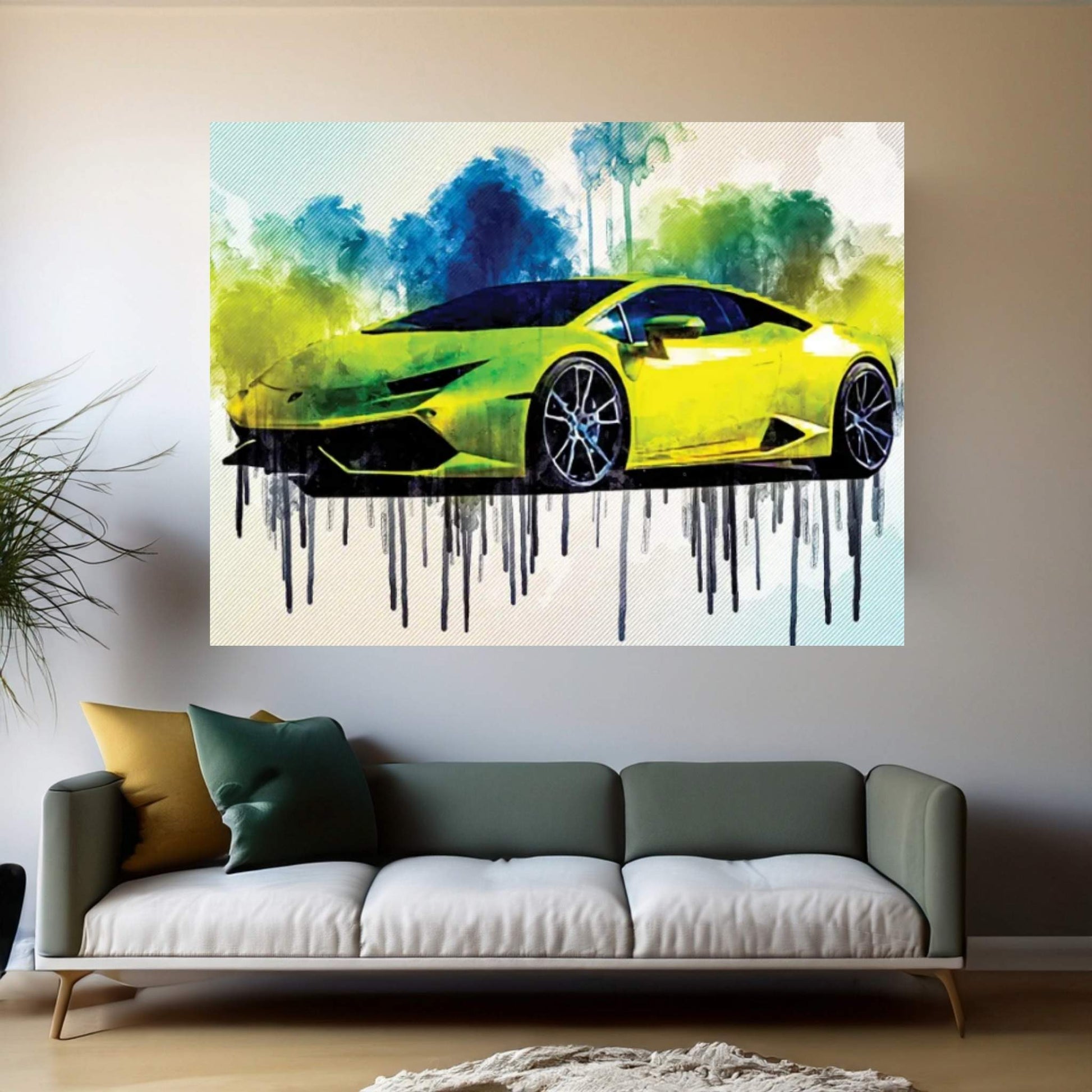 Lamborghini Huracan 2015 Hypercar Green Canvas Wall Art - Y Canvas