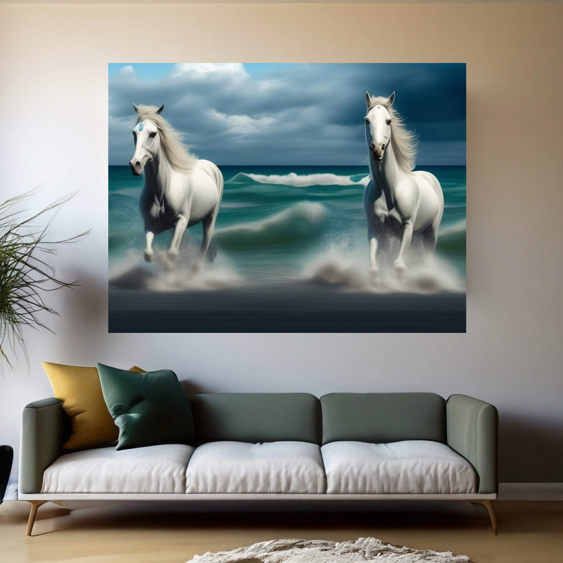 Beautiful White Horse Canvas Wall Art , Animal Wall Art - Y Canvas