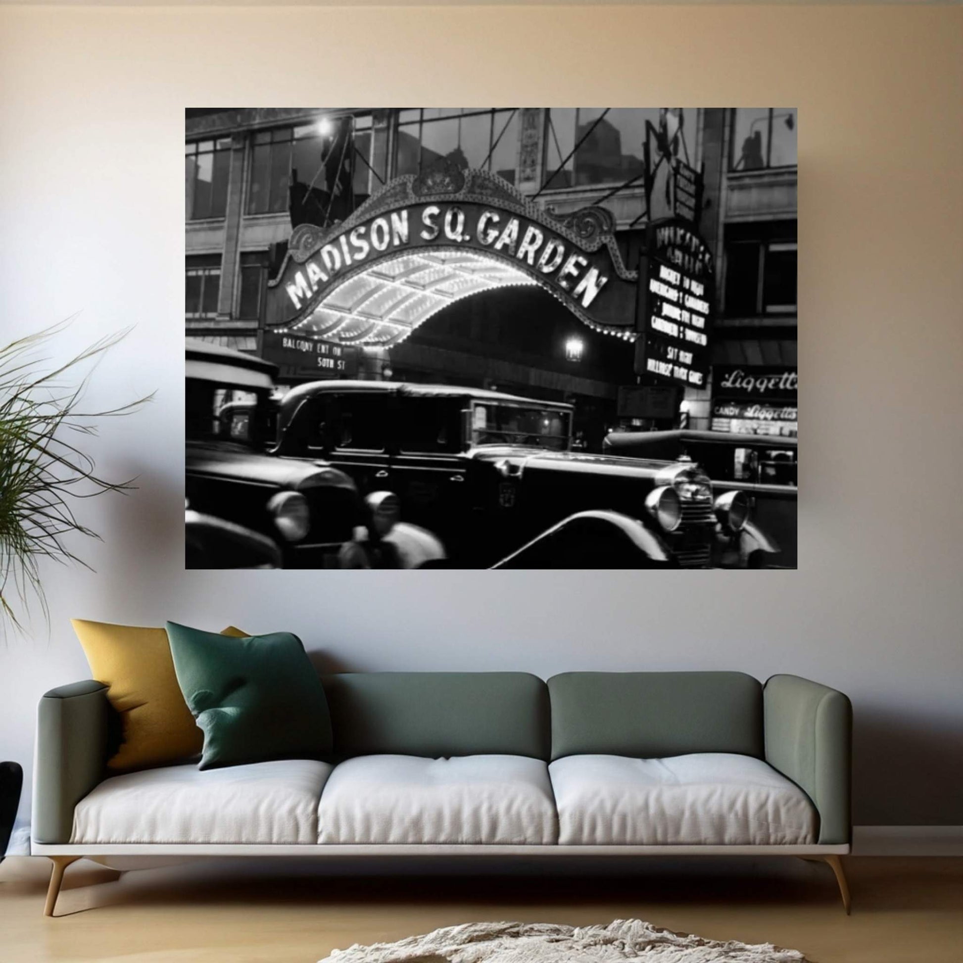 1920s-1930s Cars Taxis Madison Square Garden Marquee At Night Manhattan New York City USA Canvas Wall Art - Y Canvas