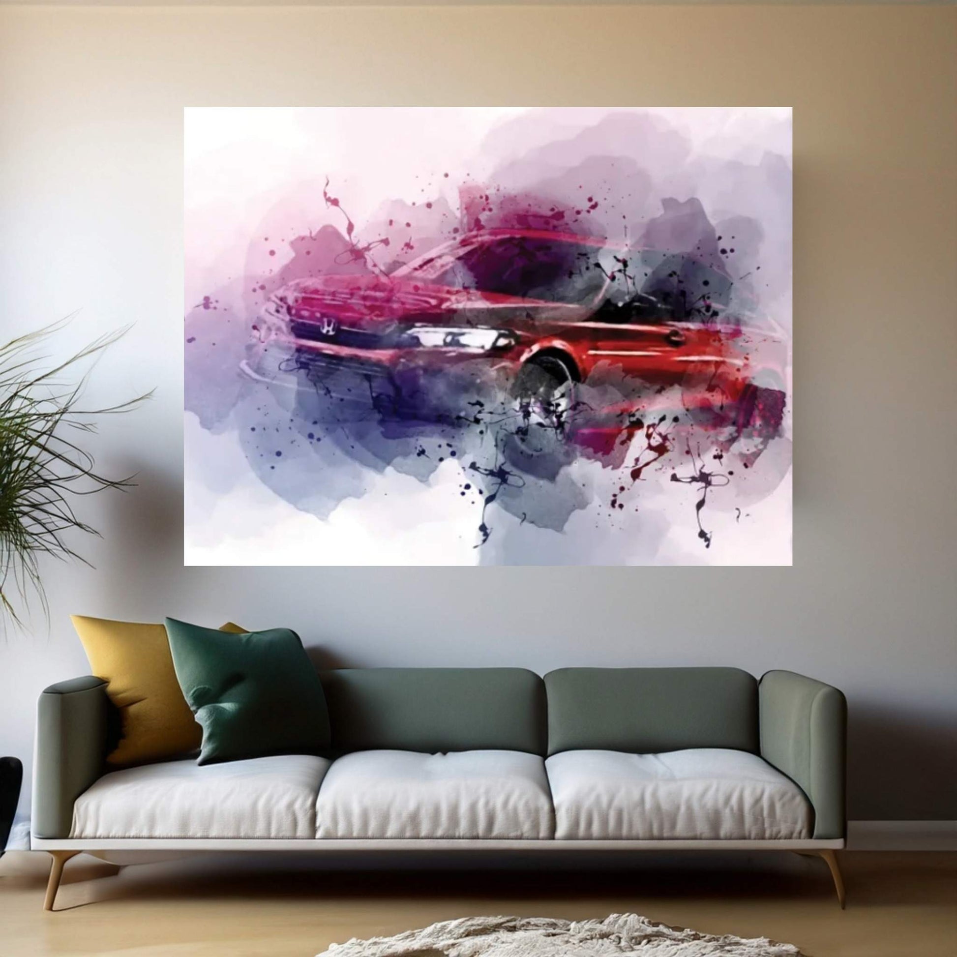 Honda Civic 2022 Exterior Red Sedan Canvas Wall Art - Y Canvas