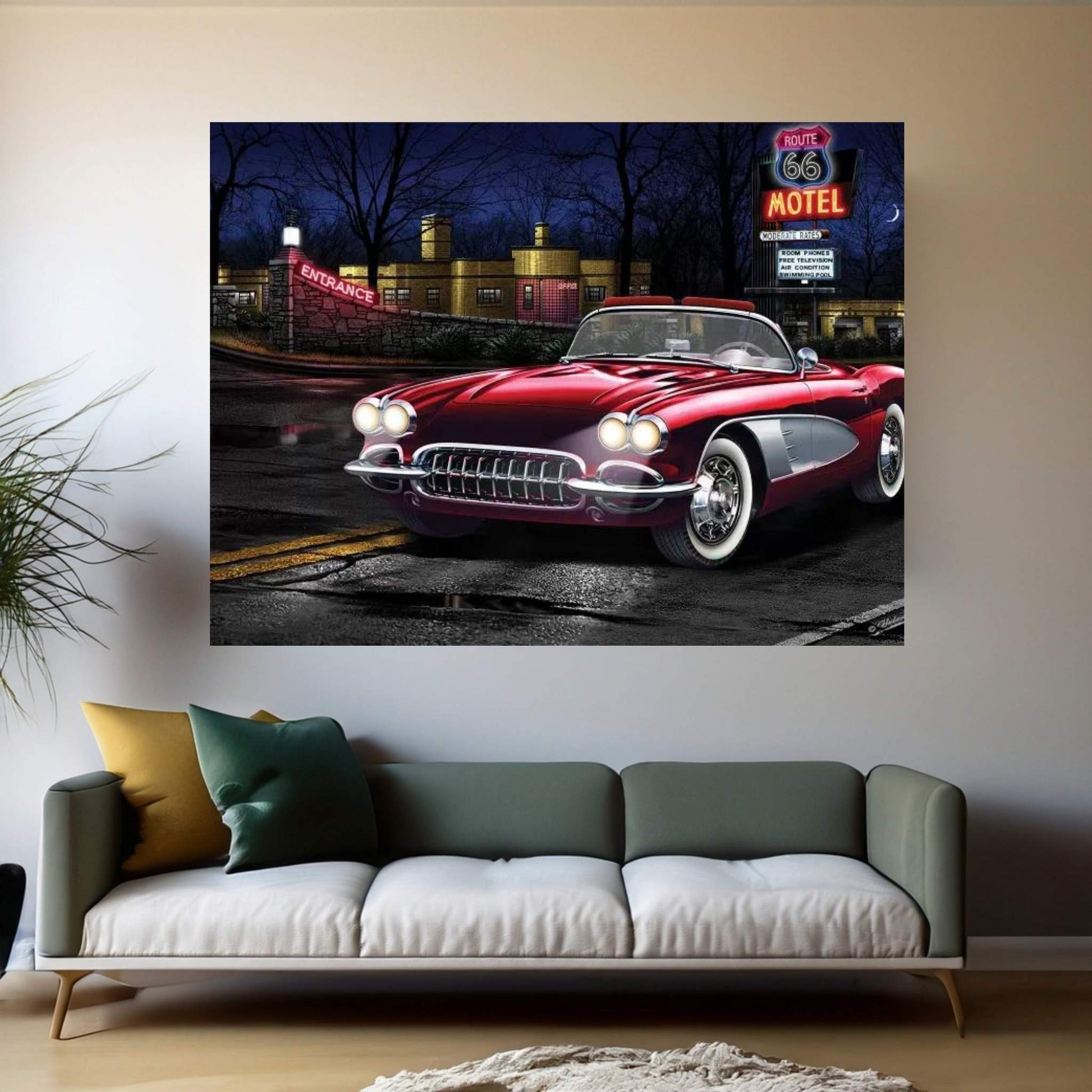 Red Vette 66 Canvas Wall Art - Y Canvas