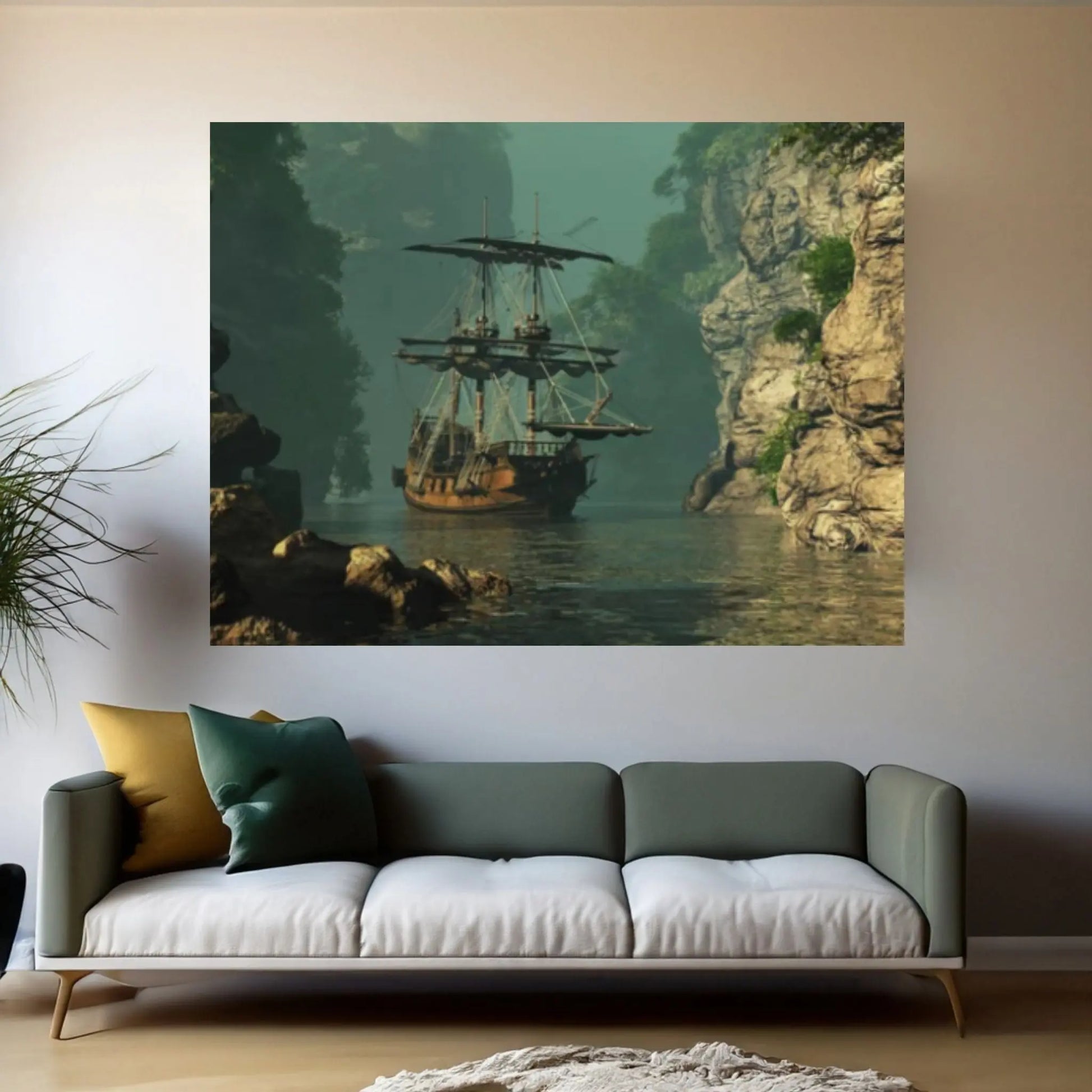 Sea Pirates Ship Canvas Wall Art, Pirates Canvas Wall Print, Corsair on Sea Wall Hangings - Y Canvas