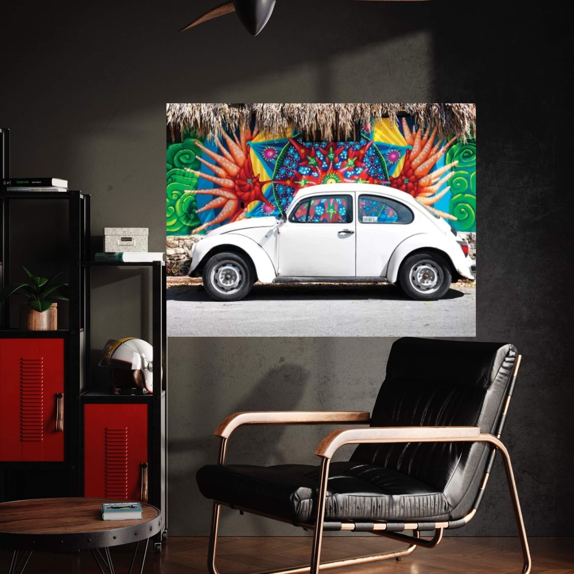 White VW Beetle Car In Cancun Canvas Wall Art - Y Canvas