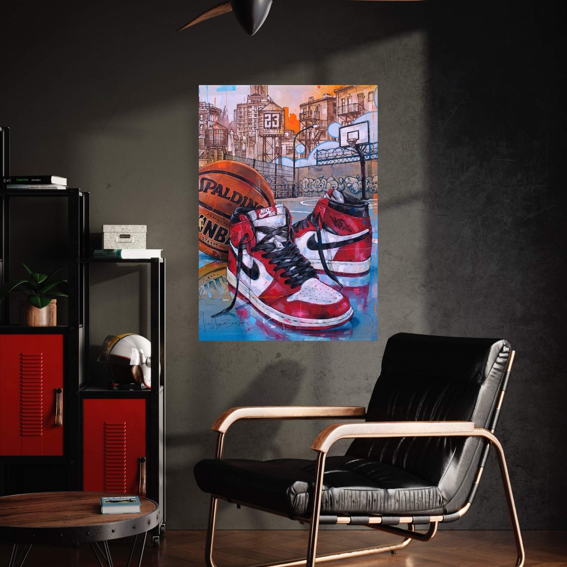 Air Jordan 1 Chicago Basketball Court Painting Canvas Wall Art - Y Canvas