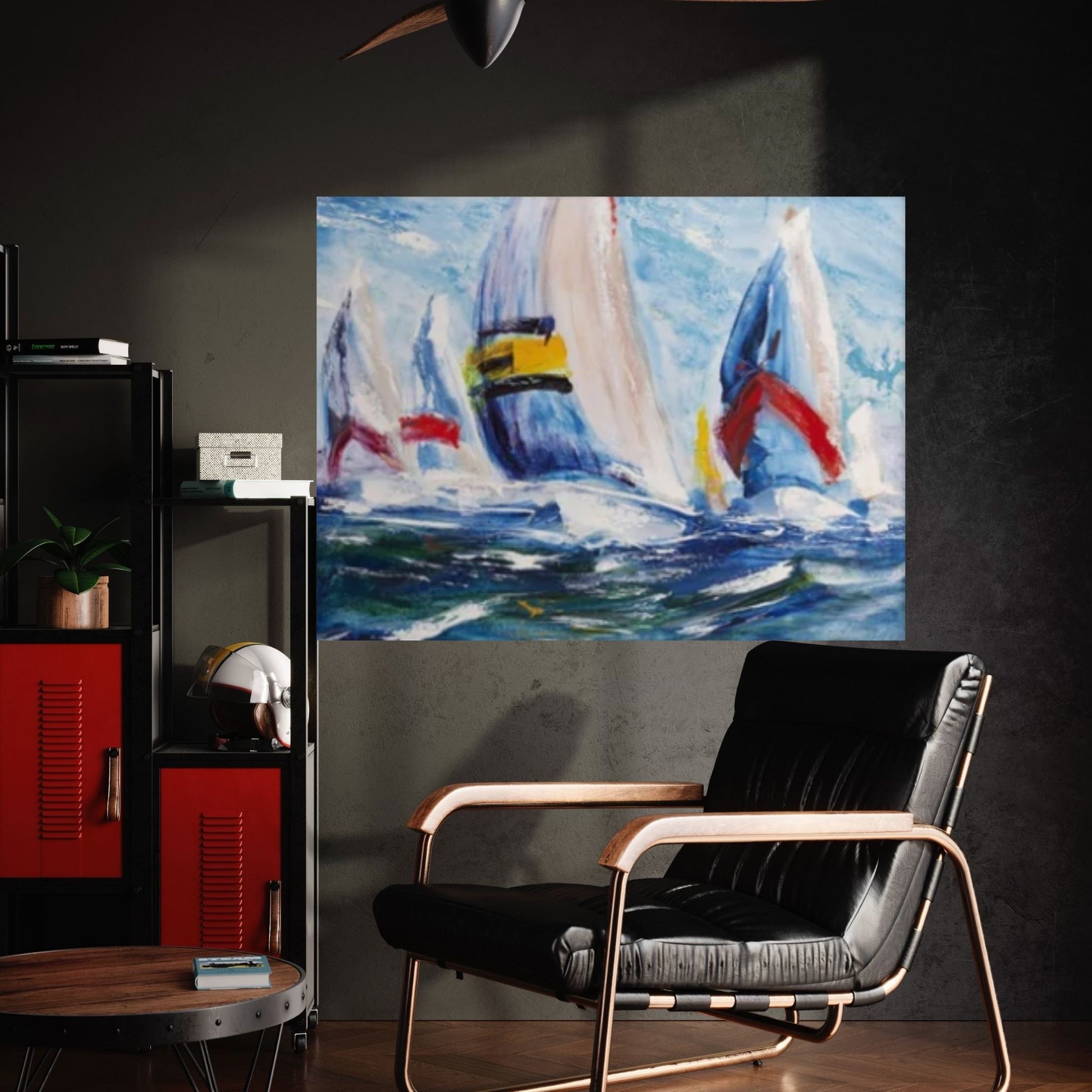 Large Sailboat Party Print Painting On Canvas, Oil Effect Colorful Living Room Wall Art - Y Canvas