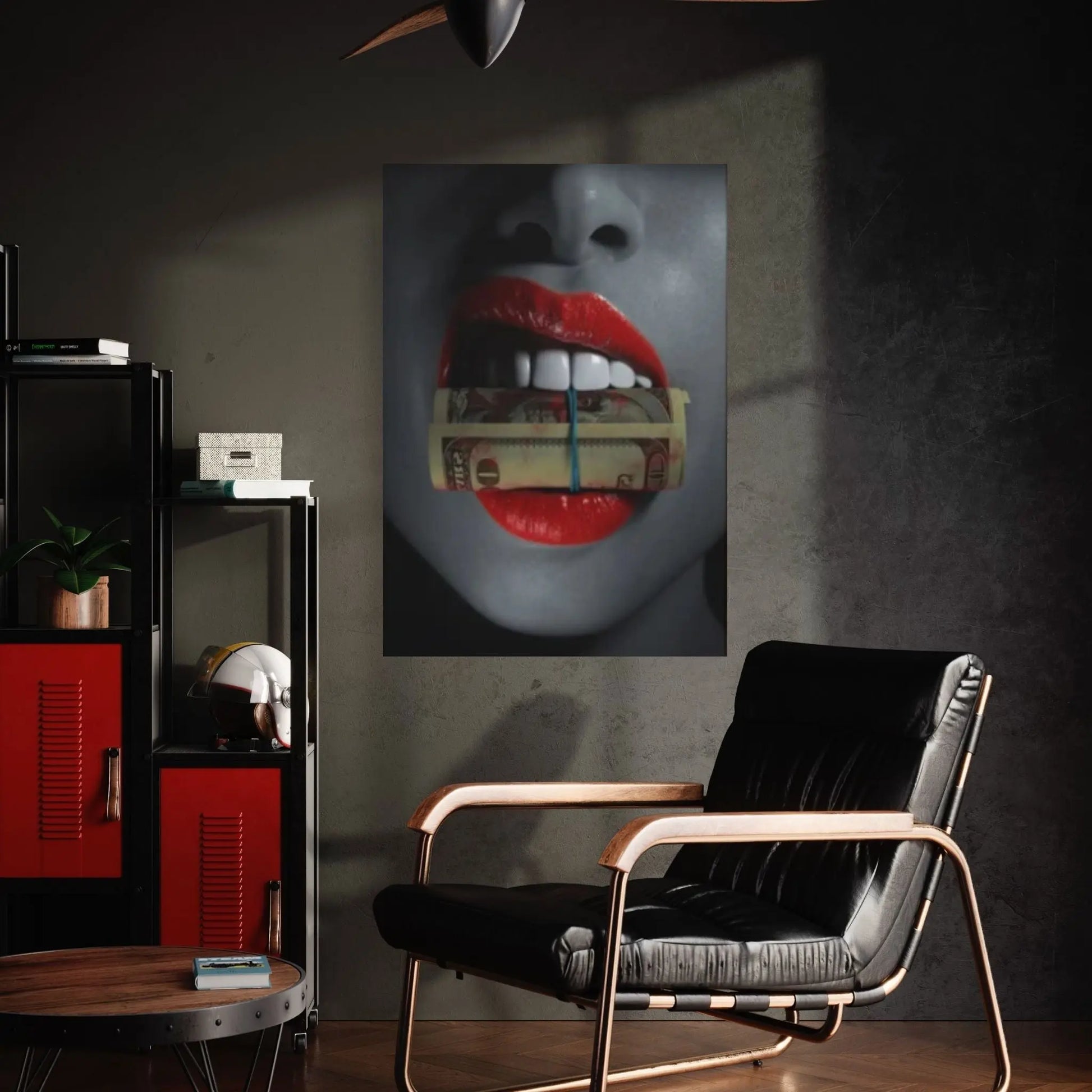 Red Lips Canvas Wall Art, Women Lips Canvas Wall Print, Money Cigar Between Lips Wall Hangings - Y Canvas