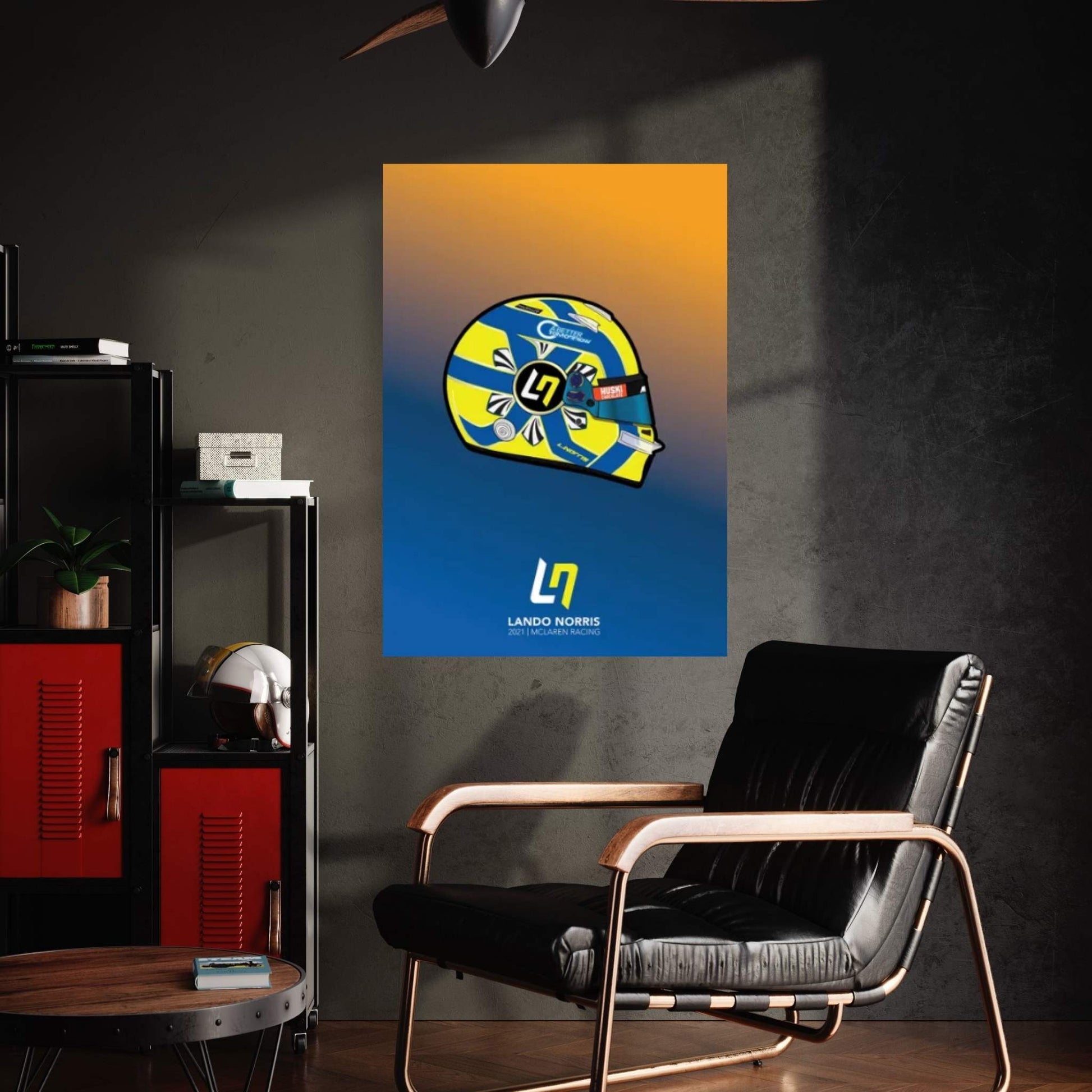 Lando Norris Helmet 2021 (Blue) Canvas Wall Art - Y Canvas