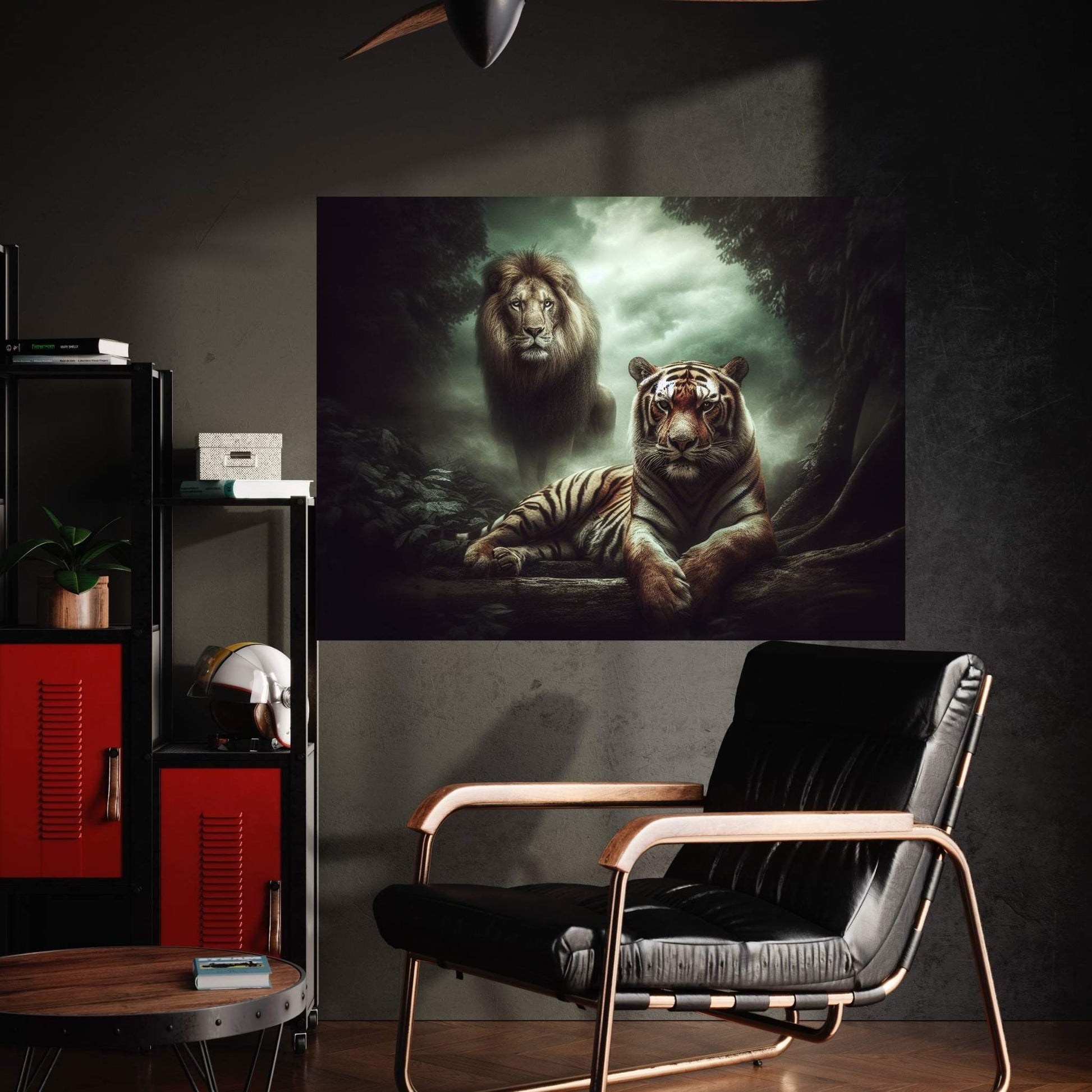 Lion and Tiger Couple Canvas Print Art,Animal Wall Art, Canvas Wall Art - Y Canvas