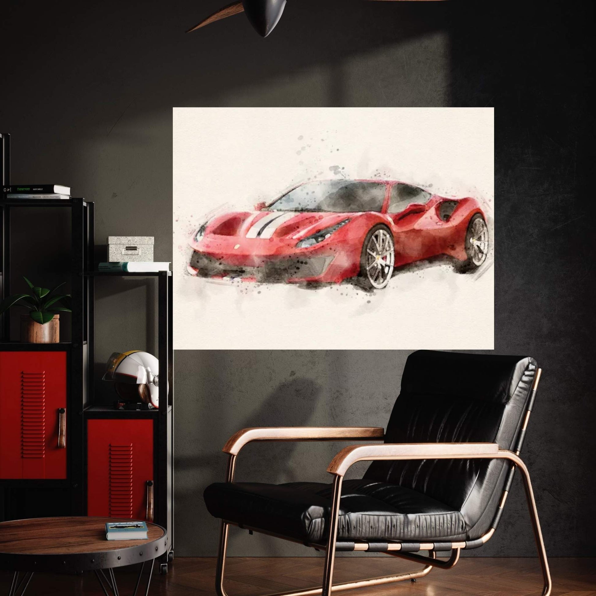 Ferrari 488 In Watercolor Canvas Wall Art - Y Canvas