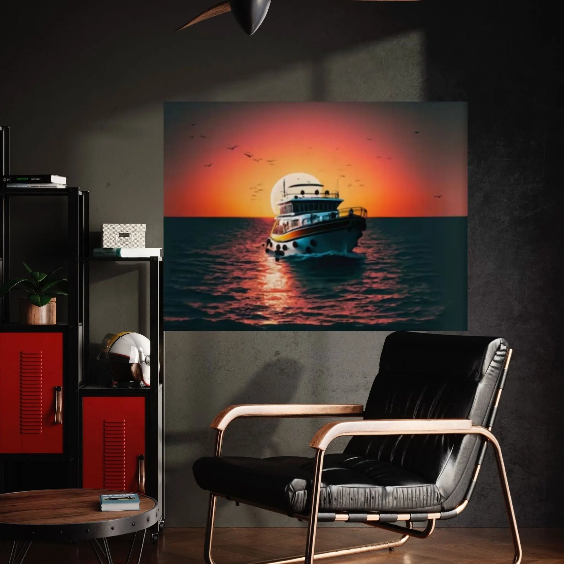Sunset and Boat Canvas Wall Art, Home Decor Landscape Art Print - Y Canvas