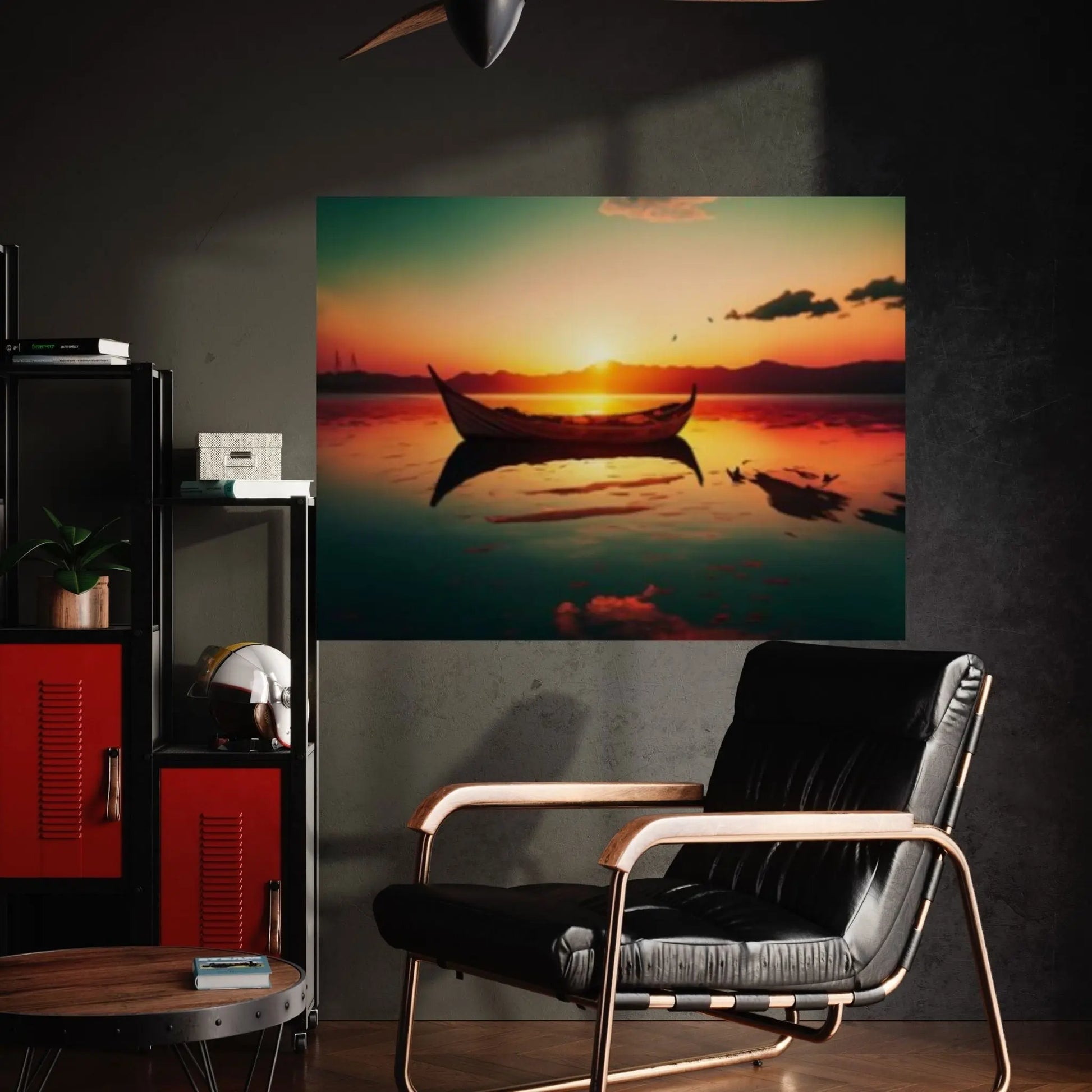 Sunset and Boat Canvas Wall Art, Home Decor Landscape Art Print - Y Canvas