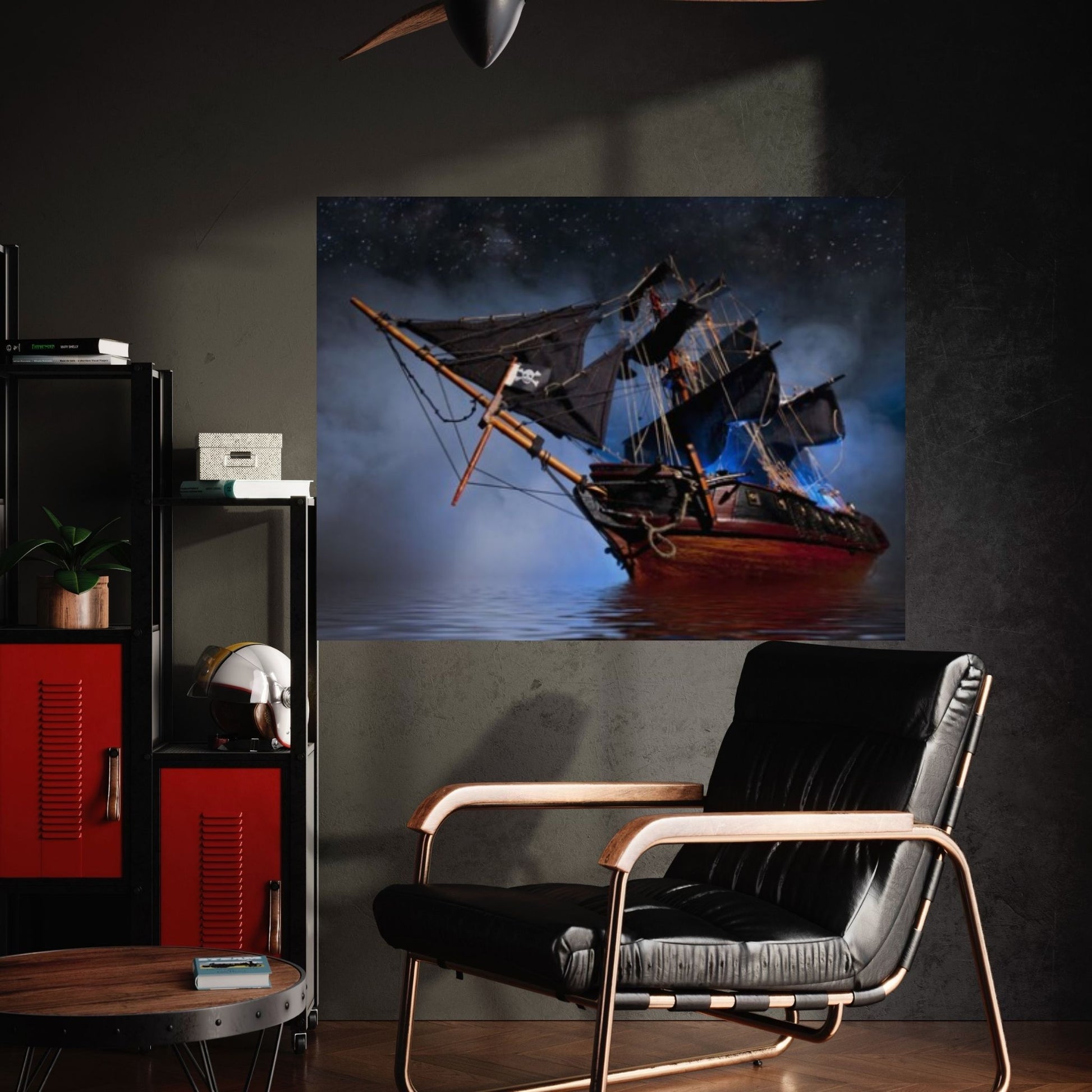 Large Dark Sea Pirates Ship Canvas Wall Art, Pirates Canvas Wall Print, Corsair on Sea Wall Hangings - Y Canvas