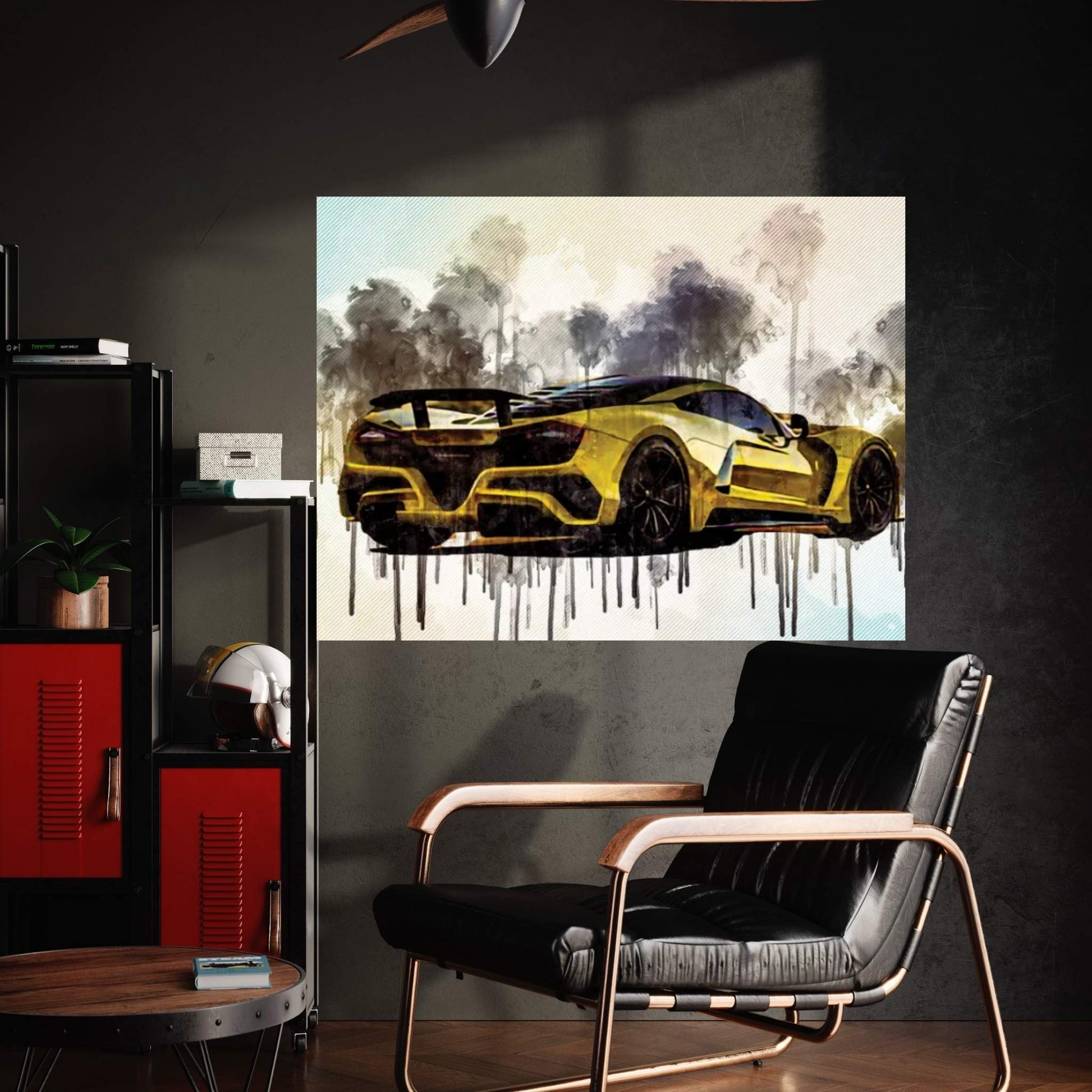 Hennessey Venom 2019 Hypercar Rear View Sports Car Yellow Venom F5 Canvas Wall Art - Y Canvas
