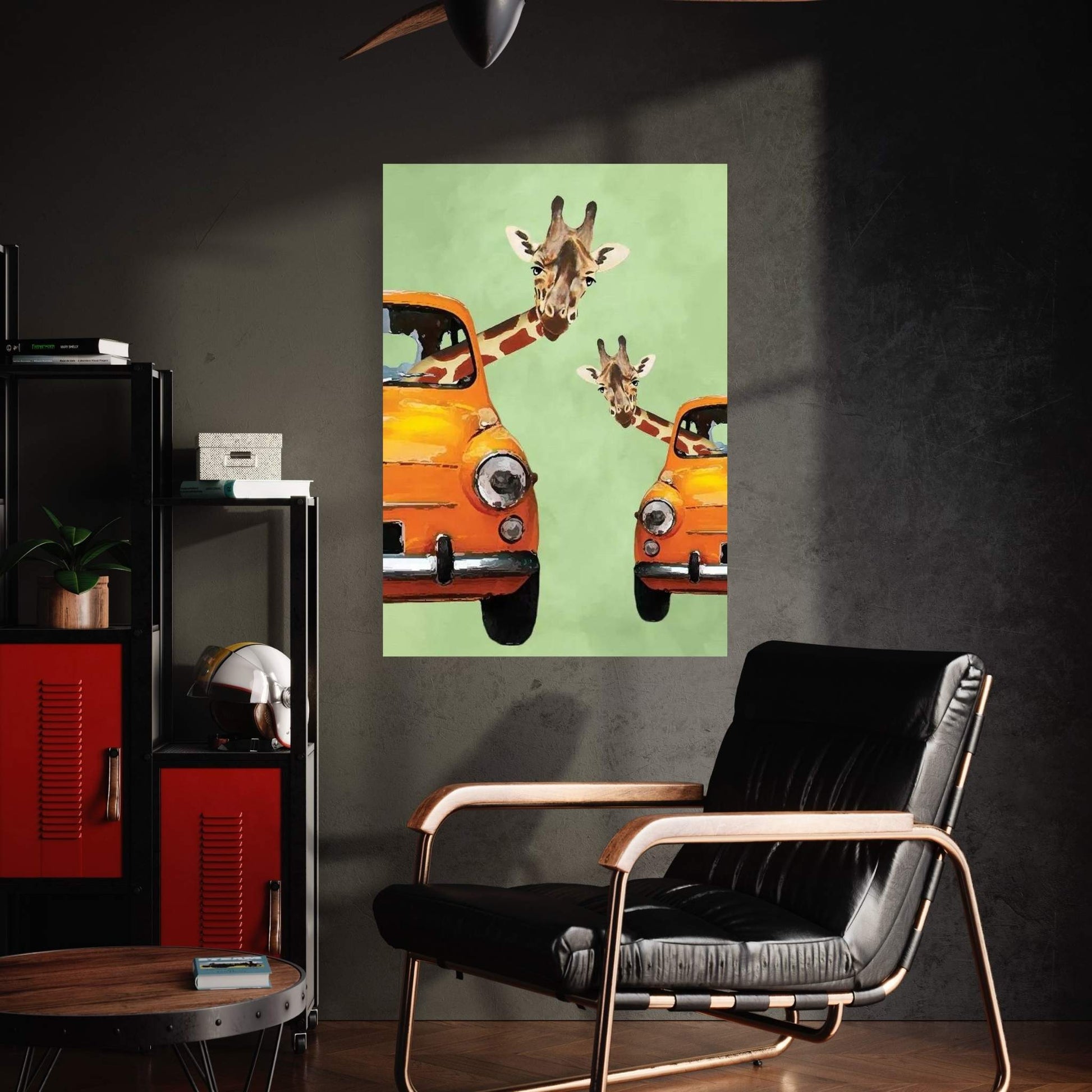 Giraffes In Yellow Cars Canvas Wall Art - Y Canvas