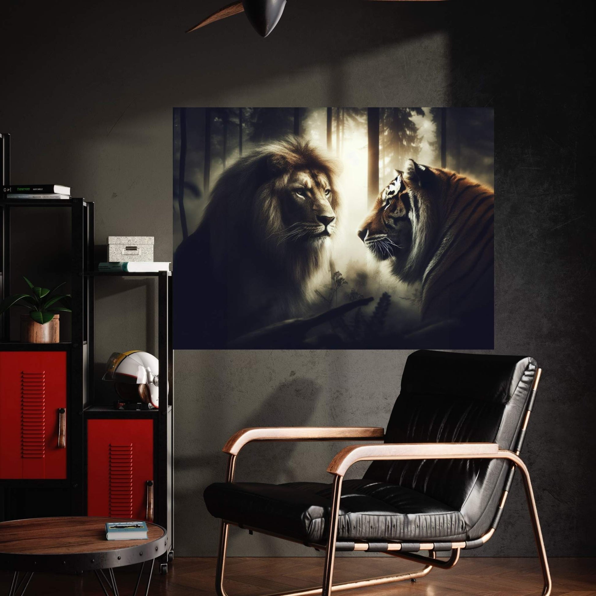 Lion and Tiger Couple Canvas Print Art,Animal Wall Art, Canvas Wall Art - Y Canvas