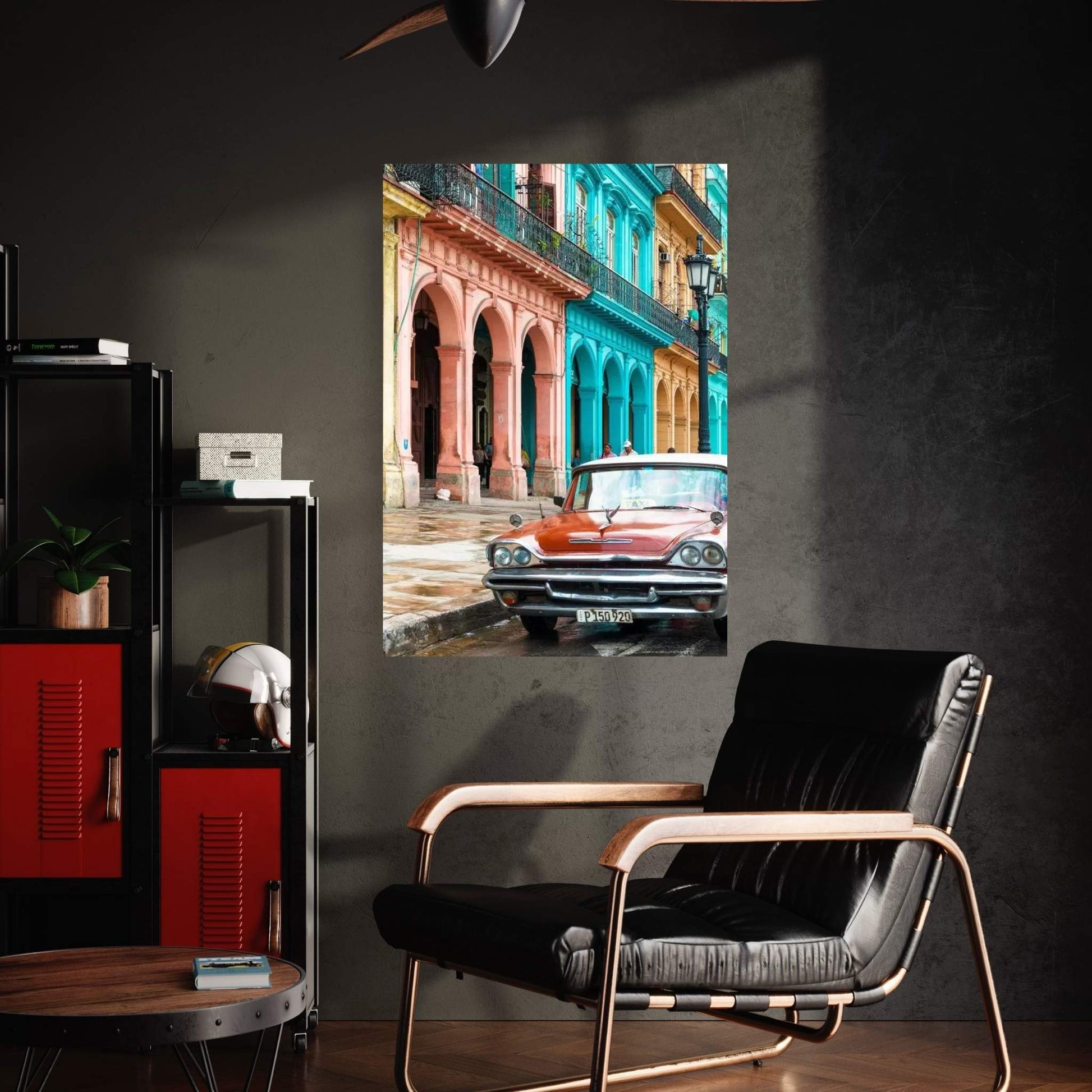 Colorful Buildings and Red Taxi Car Canvas Wall Art - Y Canvas
