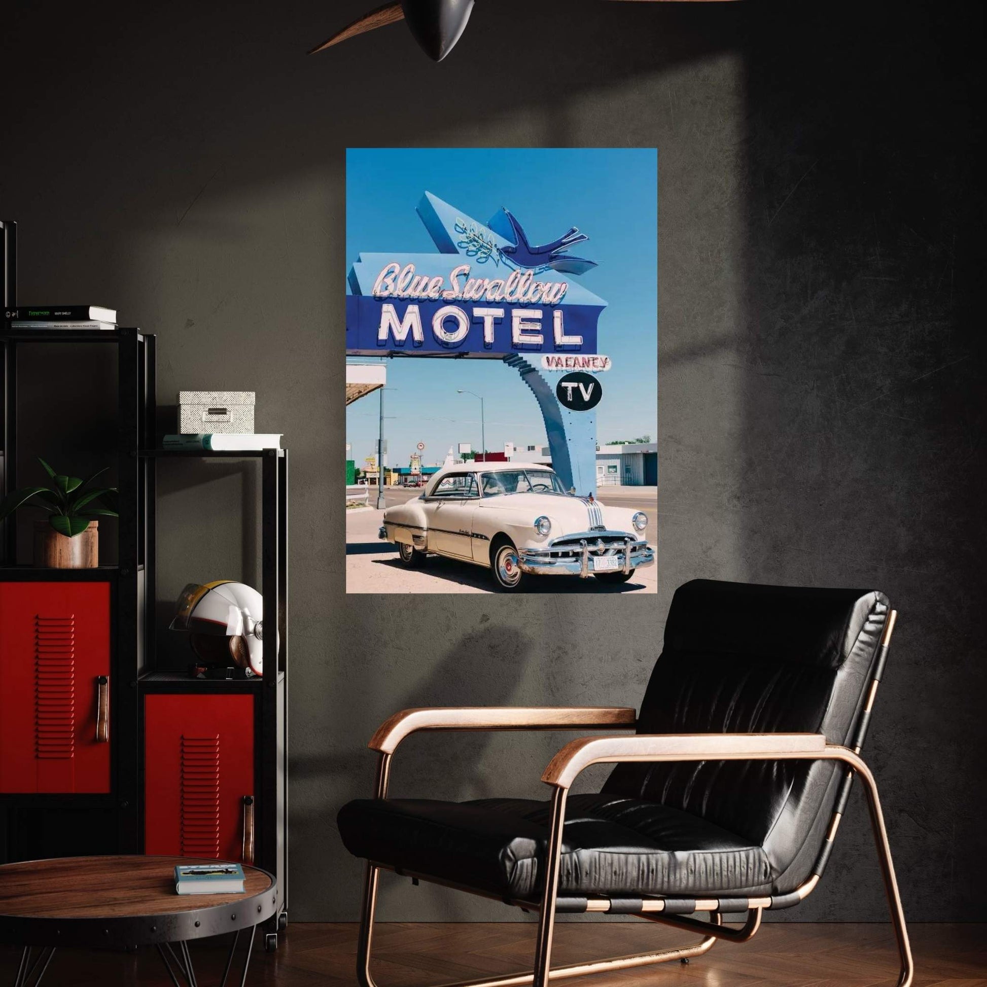 Blue Swallow Motel Canvas Wall Art - Y Canvas