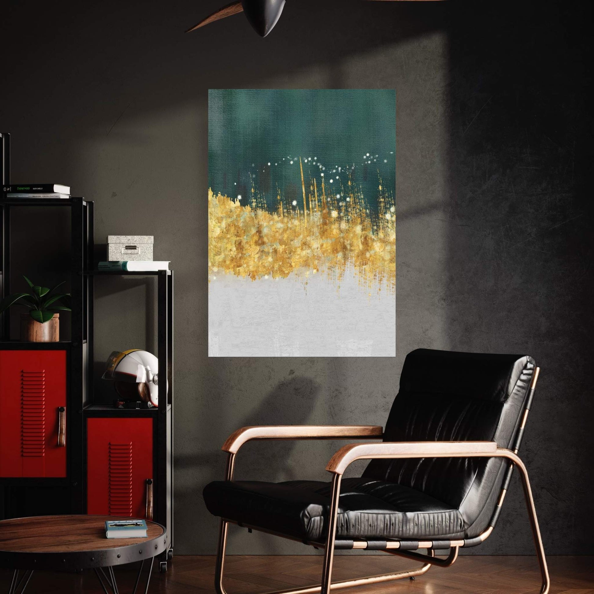 Modern Abstract Green Gold White Canvas Wall Art - Y Canvas