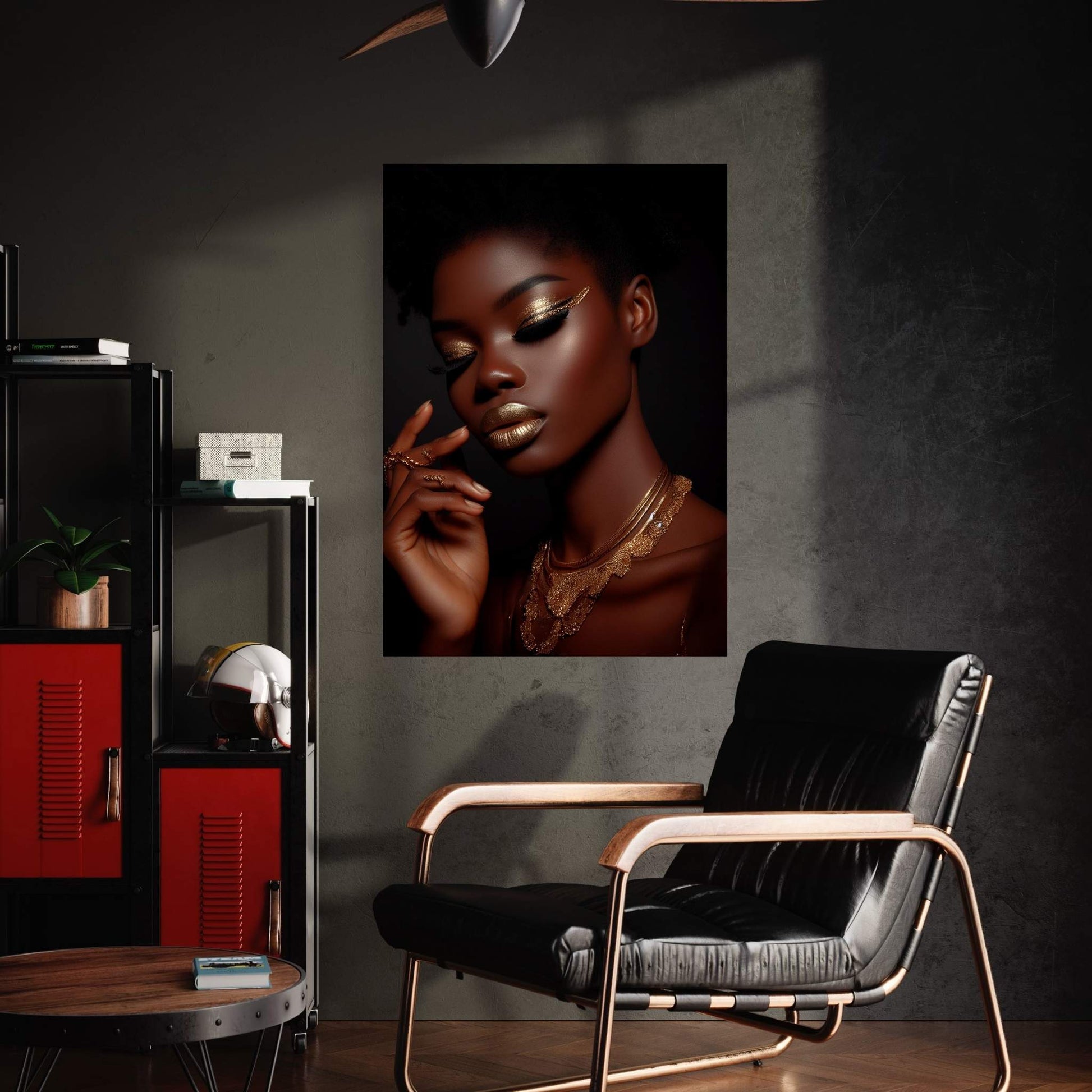 African Black Woman Gold Make-up Canvas Portrait Canvas Wall Art - Y Canvas
