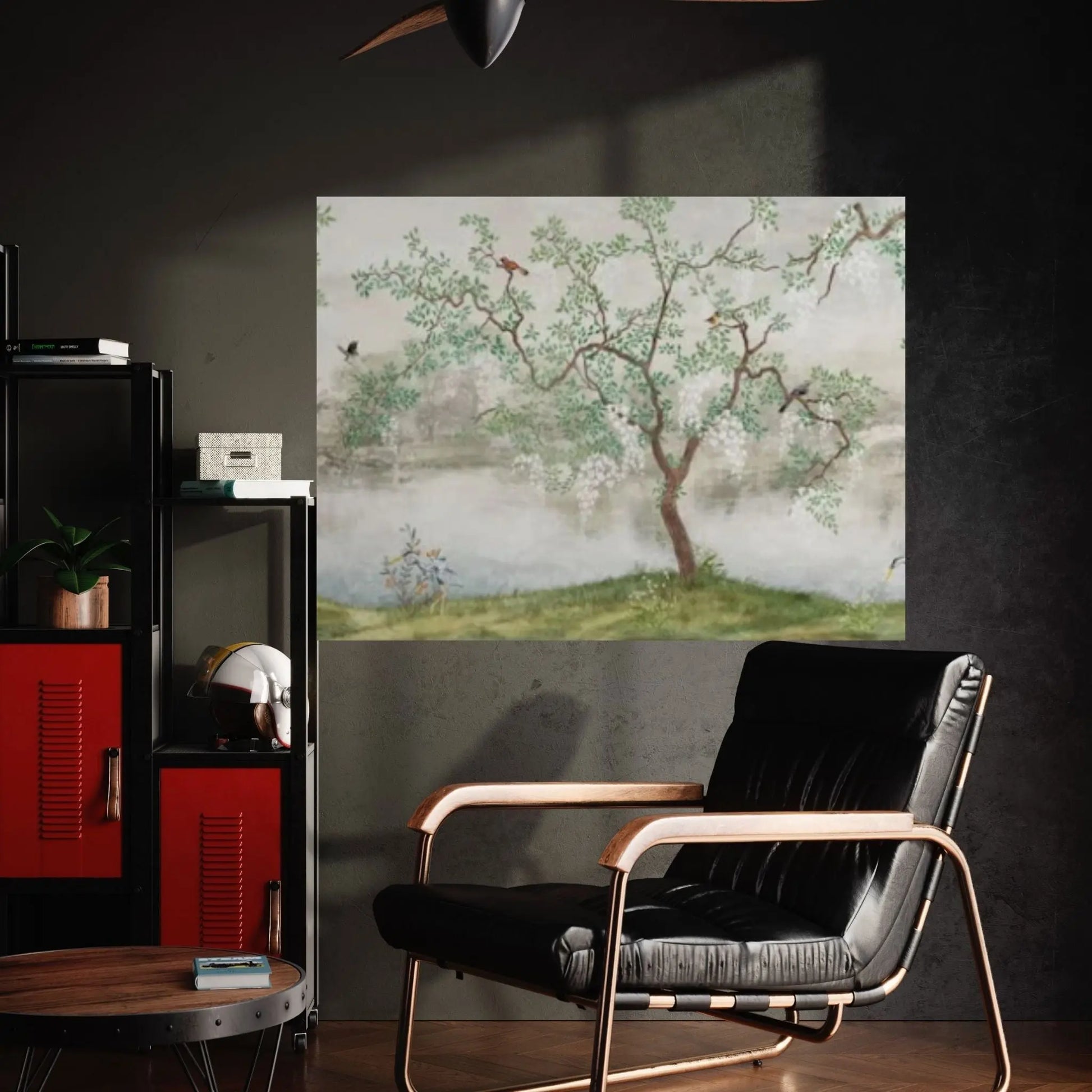 Japanese Landscape Painting of Pine Trees Canvas Wall Art,Distant Mountains,Cloud and Sunrise.Japanese Painting - Y Canvas