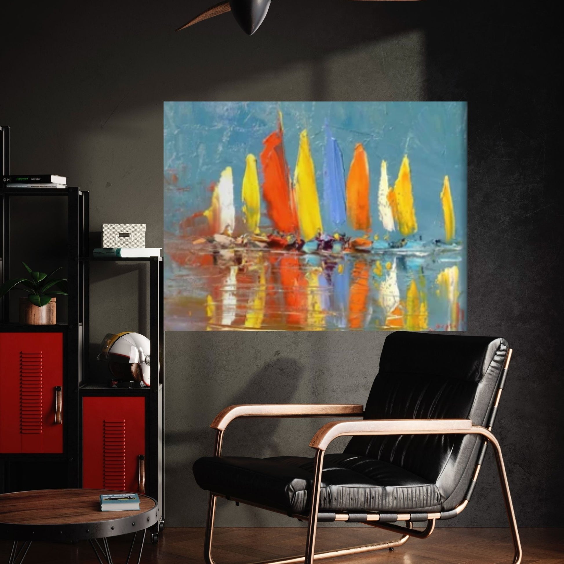 Large Sailboat Party Print Painting On Canvas Colorful Living Room Wall Art, sailboat painting - Y Canvas