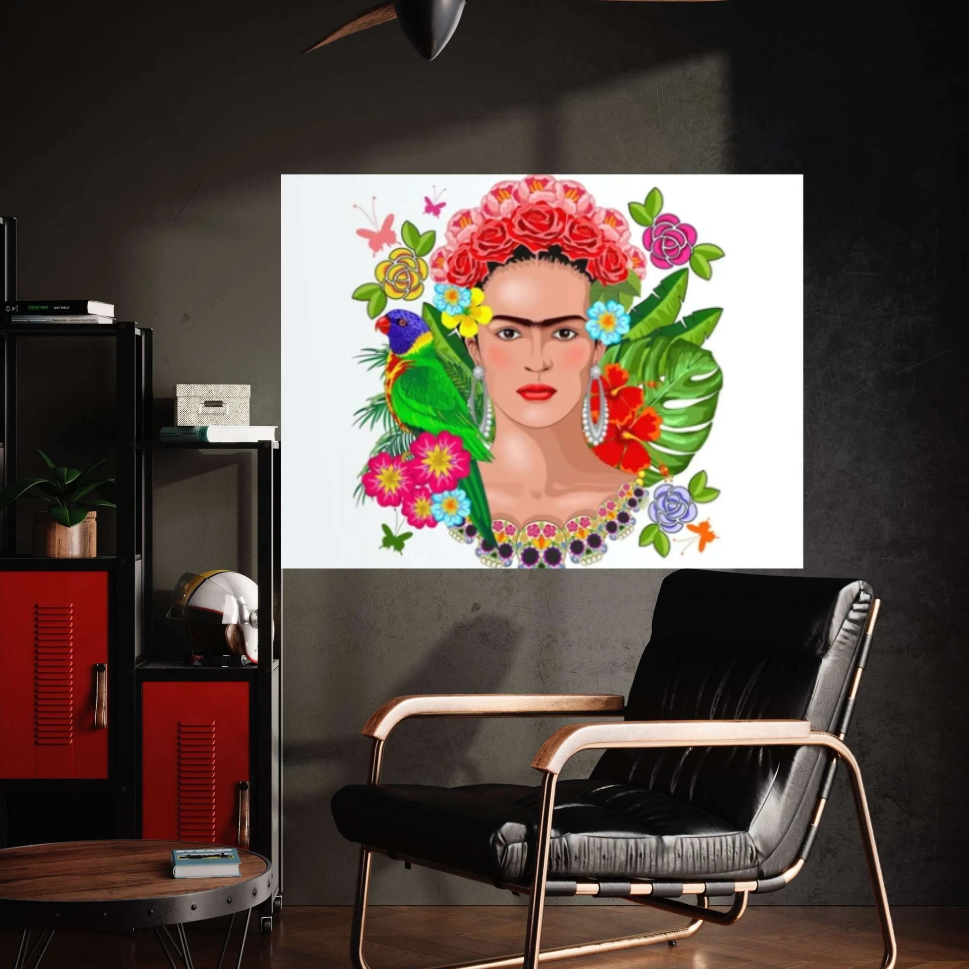 Frida Kahlo Art Canvas Wall Art -Poster/Printed Picture Wall Art Holding a Cup of Tea & Cigarette Decoration - Y Canvas