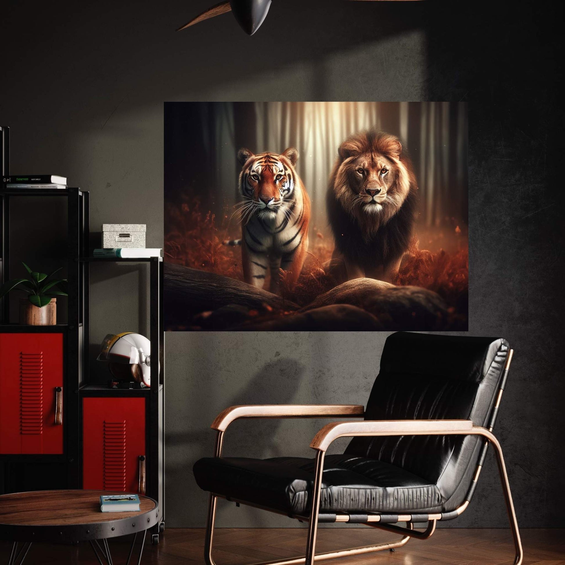 Lion and Tiger Couple Canvas Print Art,Animal Wall Art, Canvas Wall Art - Y Canvas