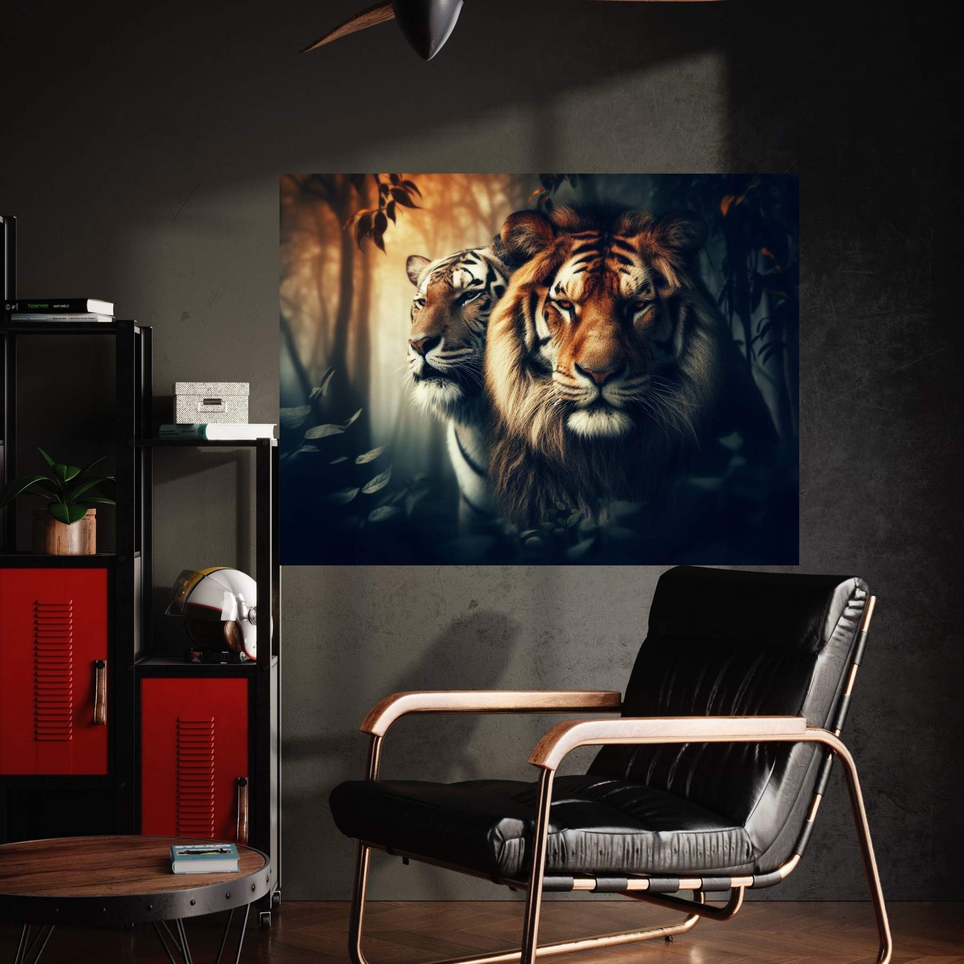 Lion and Tiger Couple Canvas Print Art,Animal Wall Art, Canvas Wall Art - Y Canvas
