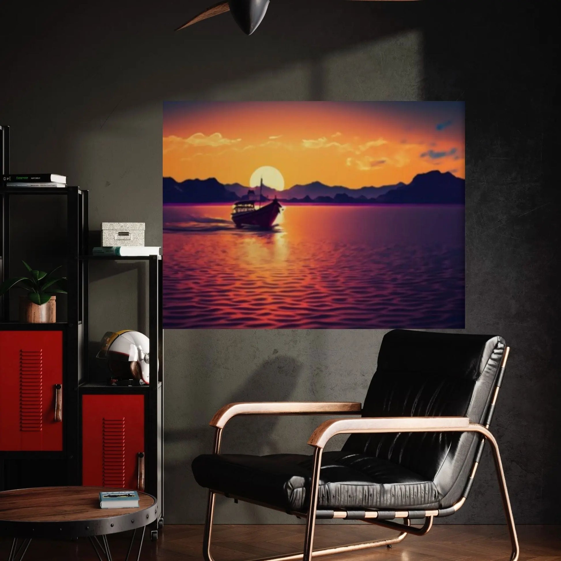 Sunset and Boat Canvas Wall Art, Home Decor Landscape Art Print - Y Canvas