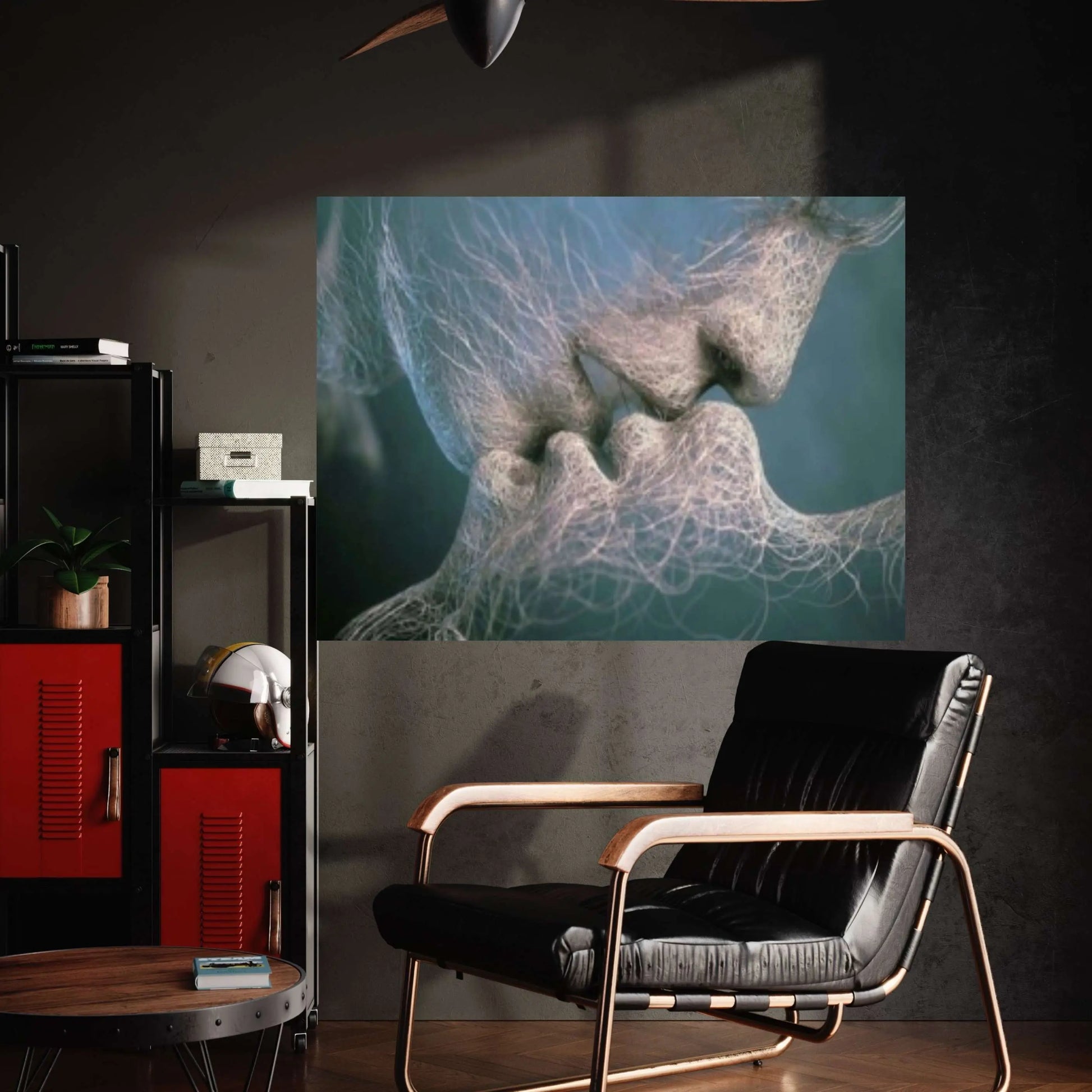 Touching Lips Wall Decor,Canvas Wall Art, Wall Hanging, Lovers Kiss Romantic - Y Canvas