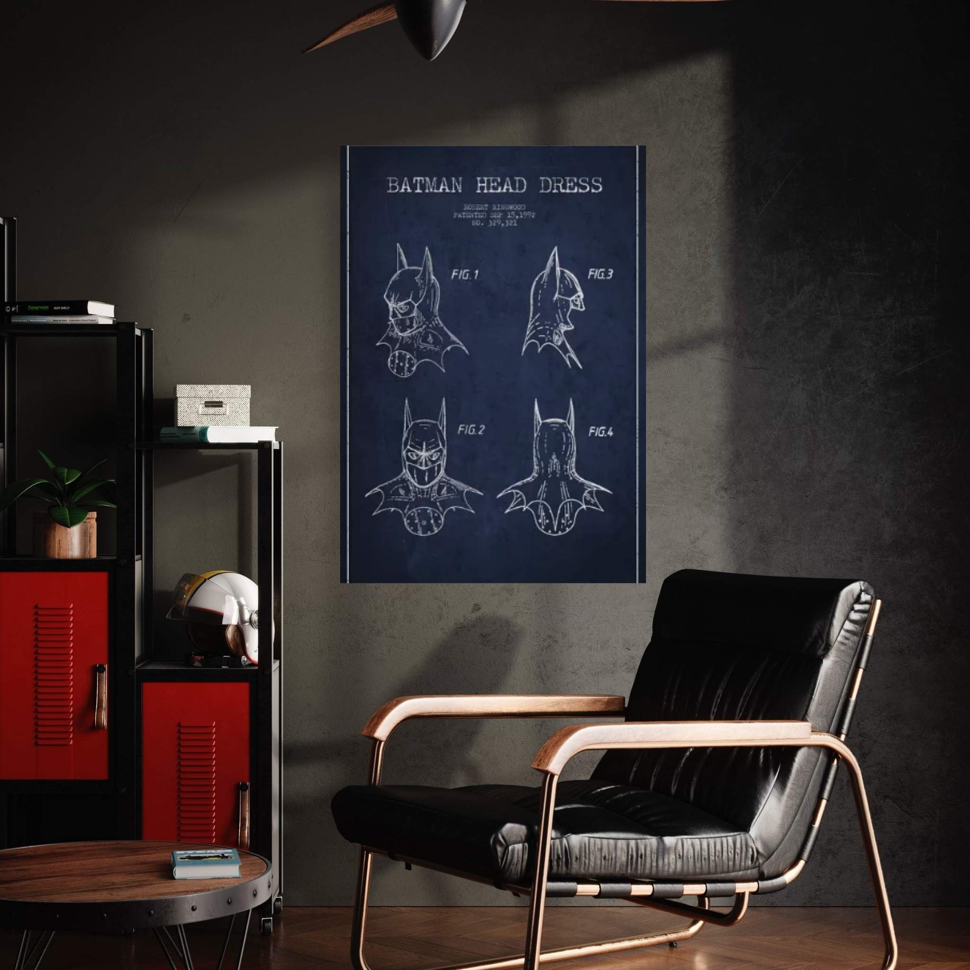Robert Ringwood Batman Head Dress Patent Sketch (Navy Blue) Canvas Wall Art - Y Canvas