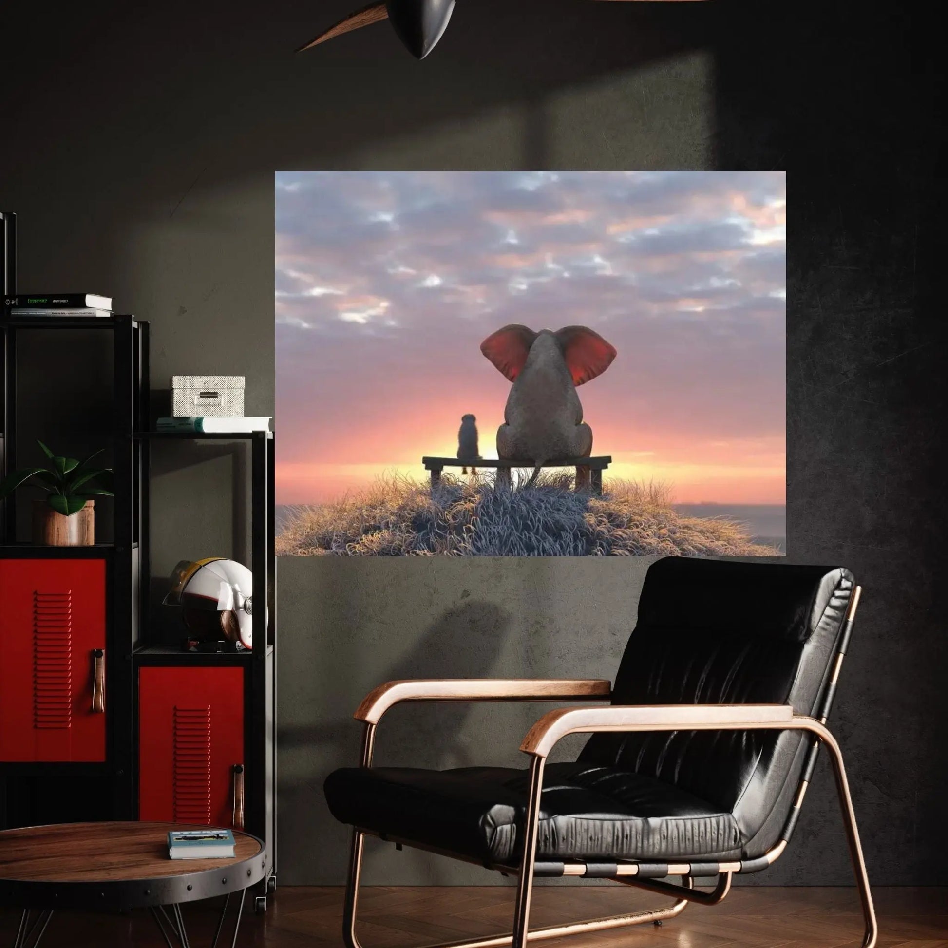 Elephant And Dog Watch The Sunrise On The Seashore Canvas Wall Art - Y Canvas