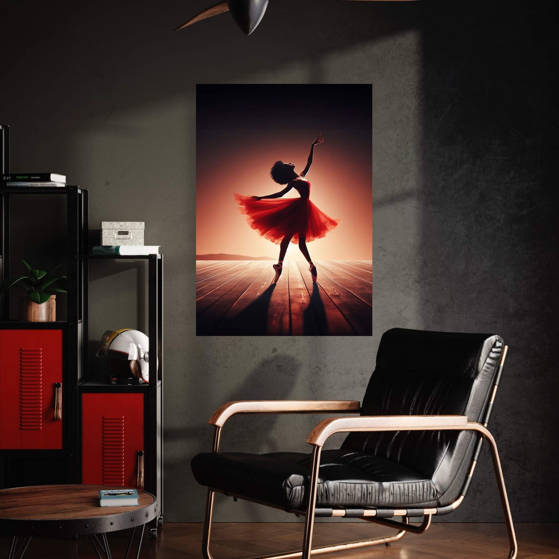 African Black Woman Ballerina in Red Dress Canvas Wall Art Home Decor - Y Canvas
